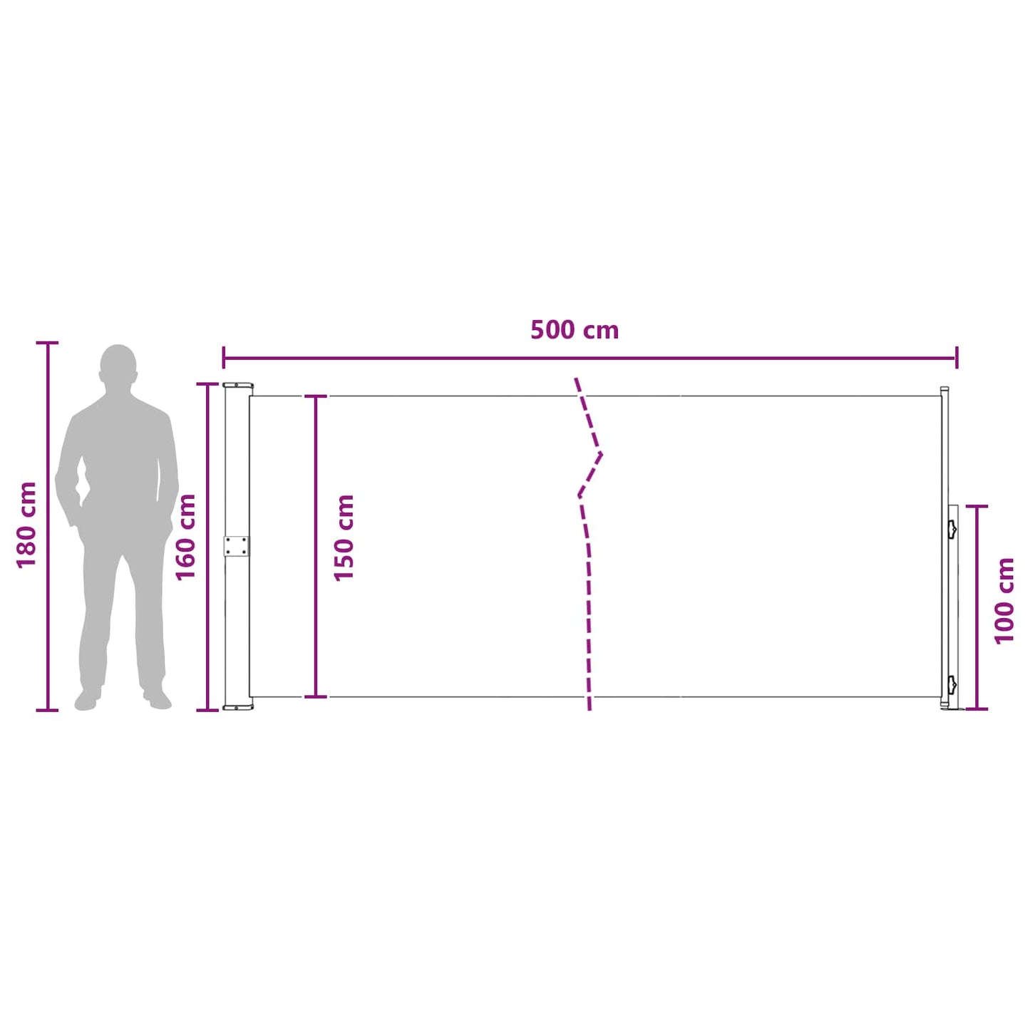 Udtrækkeligt side-markise 160 x 500 cm Polyester Rektangulær