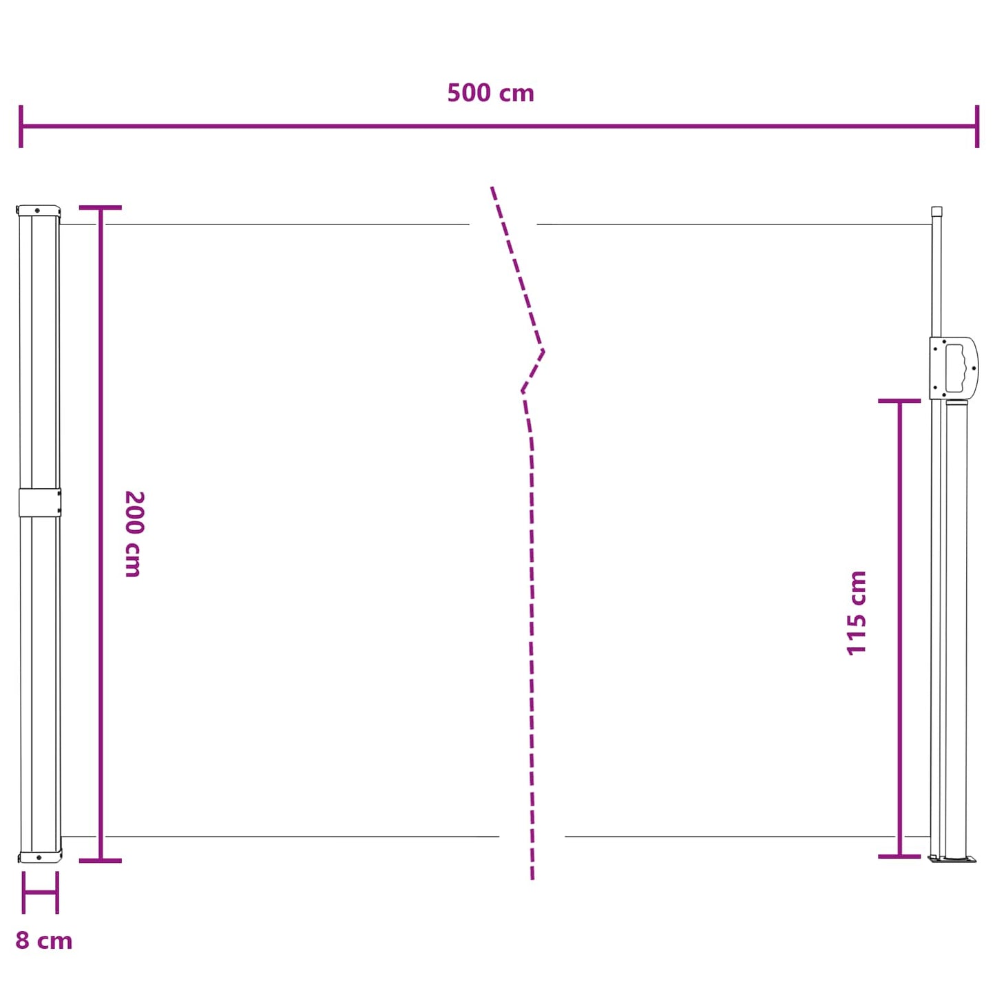 Udtrækkeligt side-markise Grå 500 x 200 cm Polyester