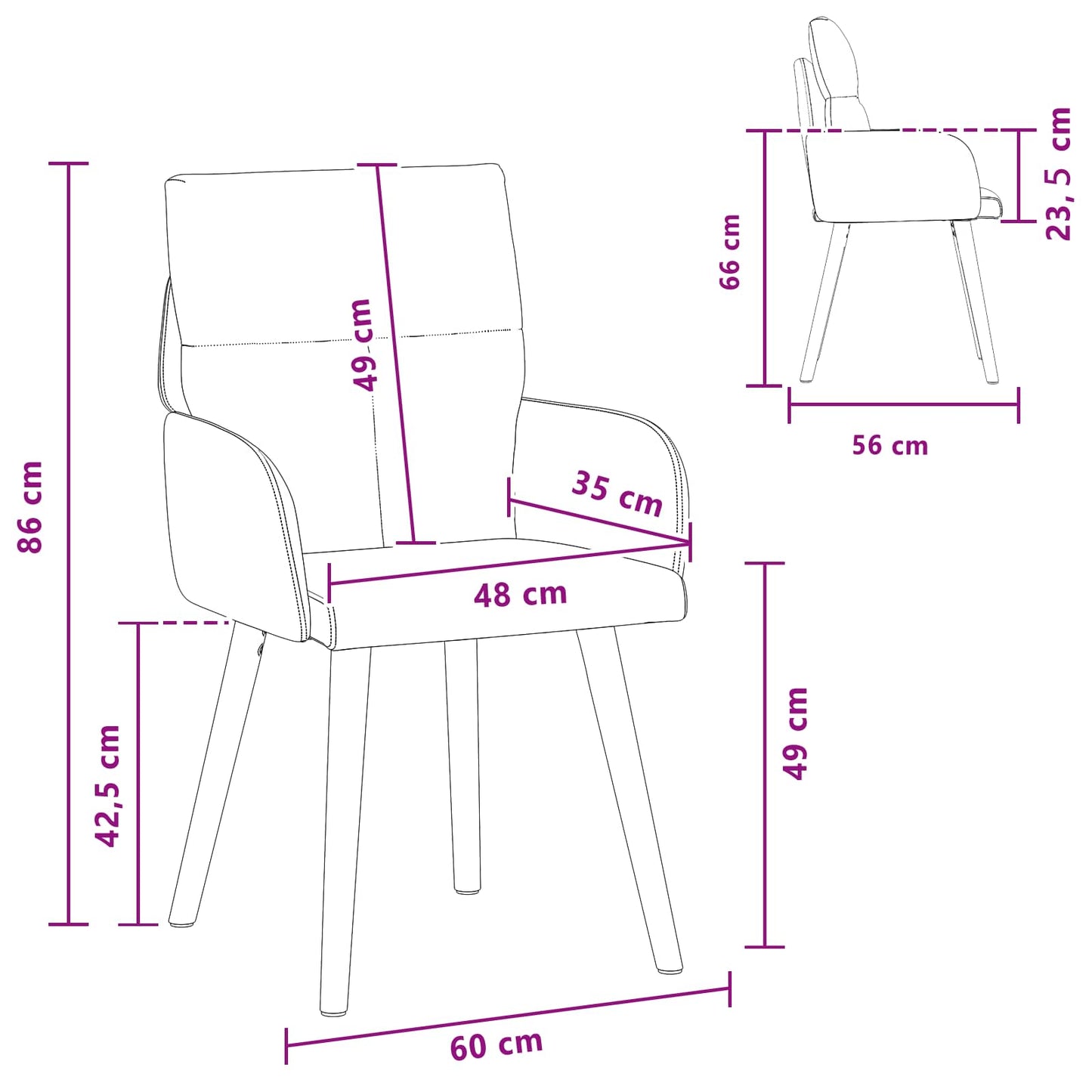 Spisestole 4 pcs Stof Cremefarvet 60 x 56 x 96 cm