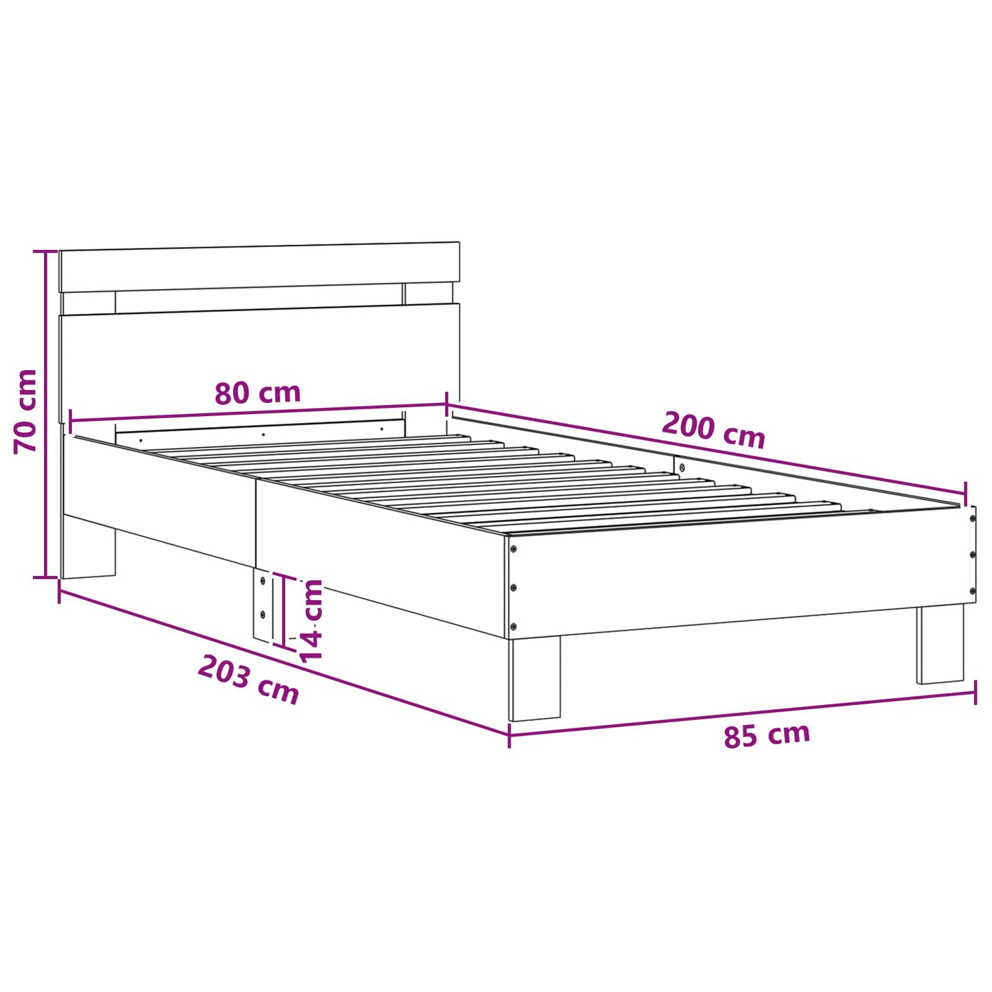 Senge ramme med LED Gammelt træ 80 x 200 cm Konstrueret træ