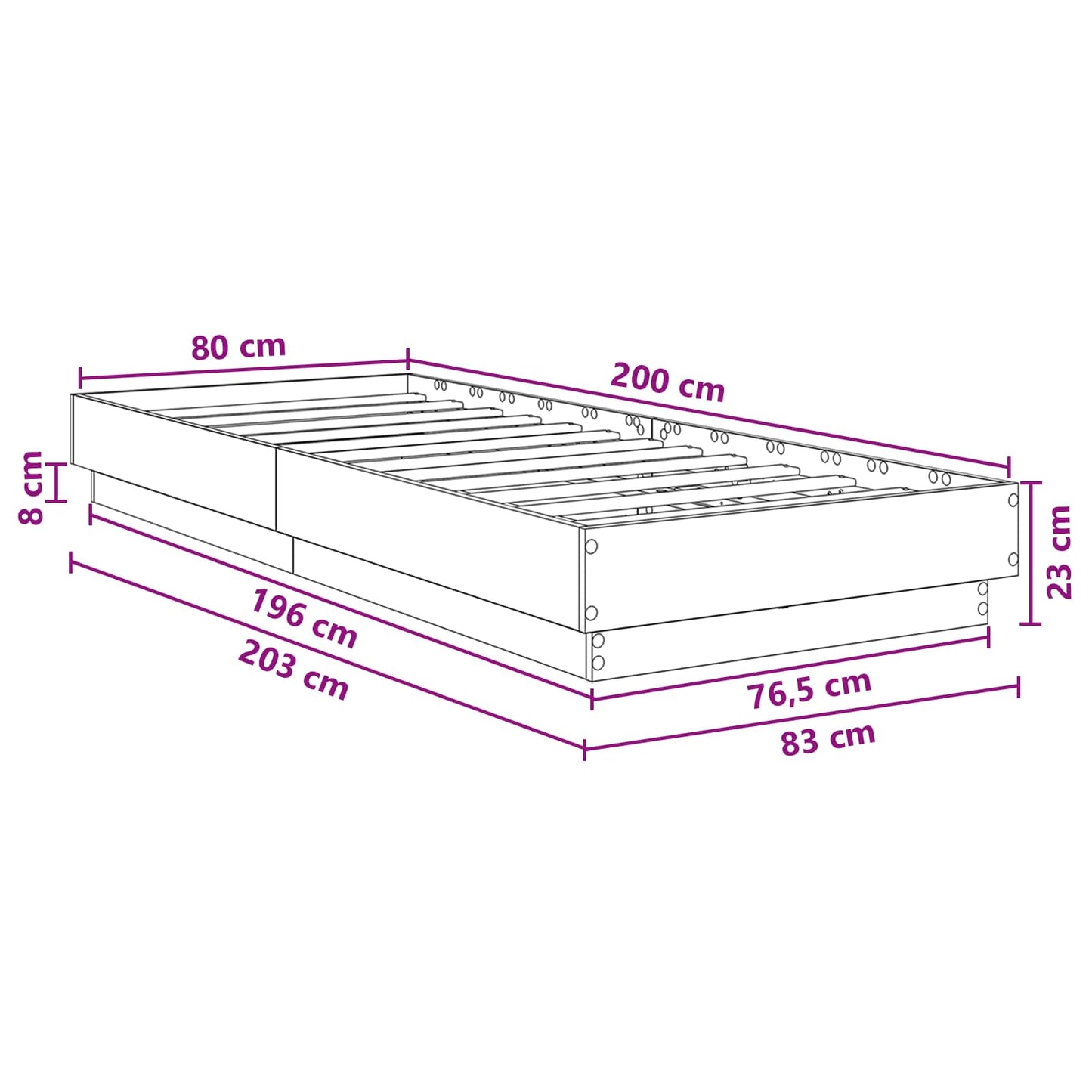 Senge ramme med LED Gammelt træ 80 x 200 cm Konstrueret træ