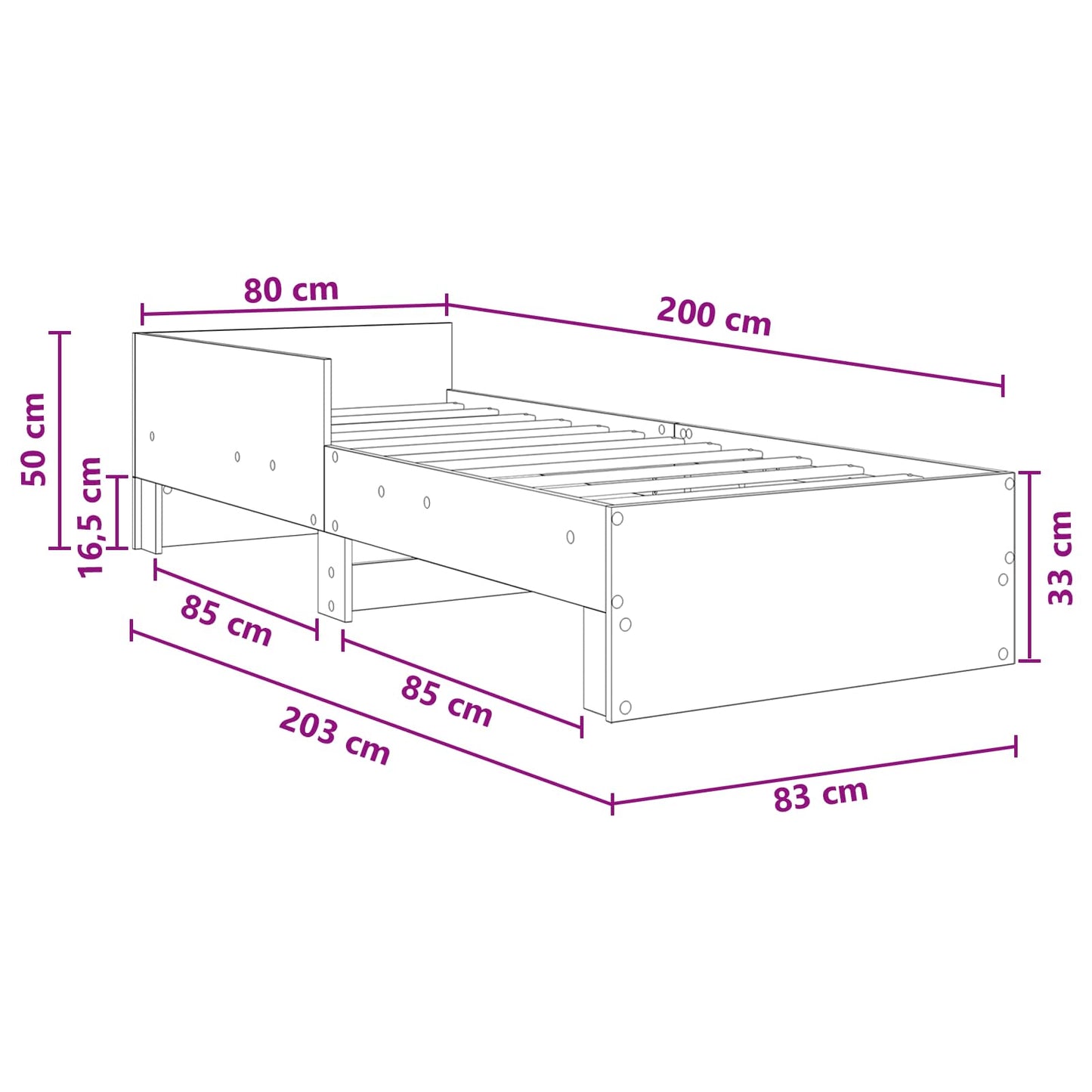 Sengestel med hovedgærde Røget eg 80 x 200 cm Konstrueret træ