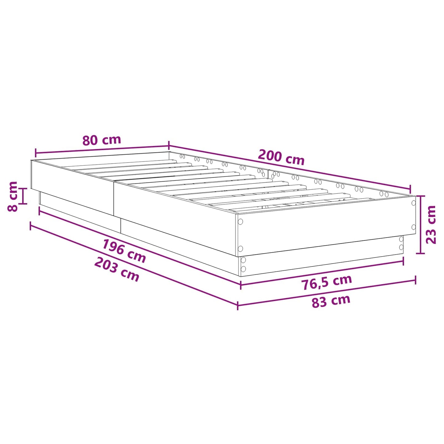 Gulvsengramme Gammelt træ 80 x 200 cm Konstrueret træ