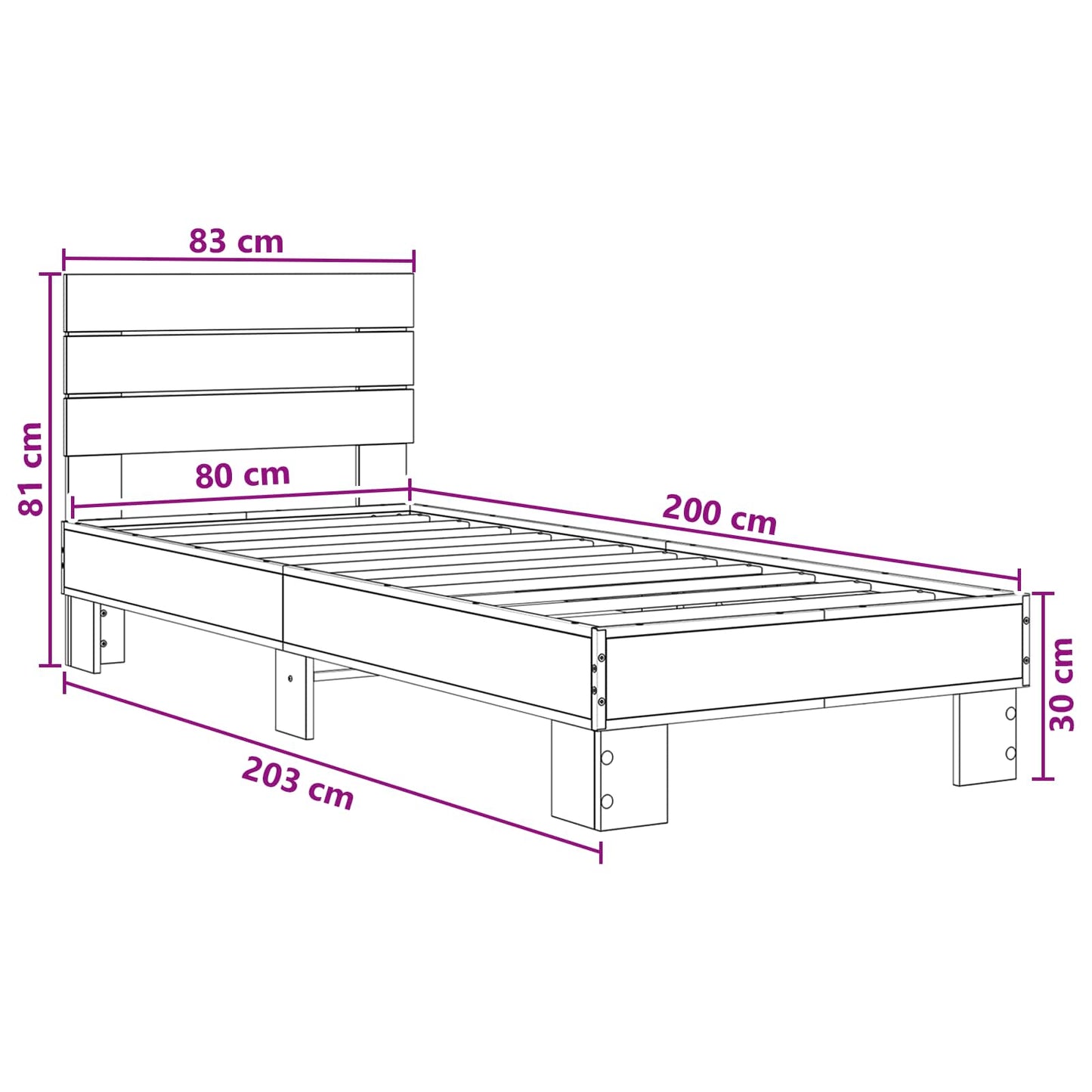 Sengestel med hovedgærde Sonoma-eg 80 x 200 cm Konstrueret træ