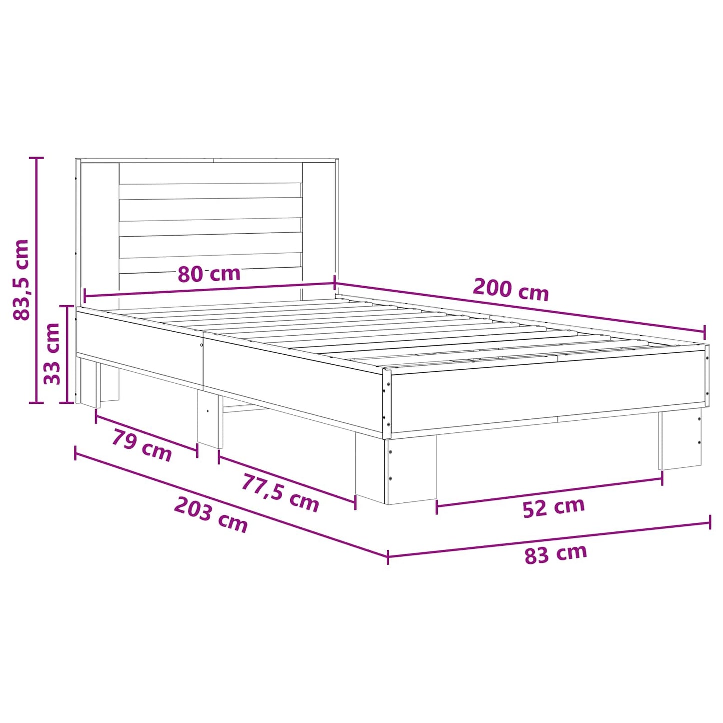 Sengestel med hovedgærde Grå Sonoma 80 x 200 cm Konstrueret træ