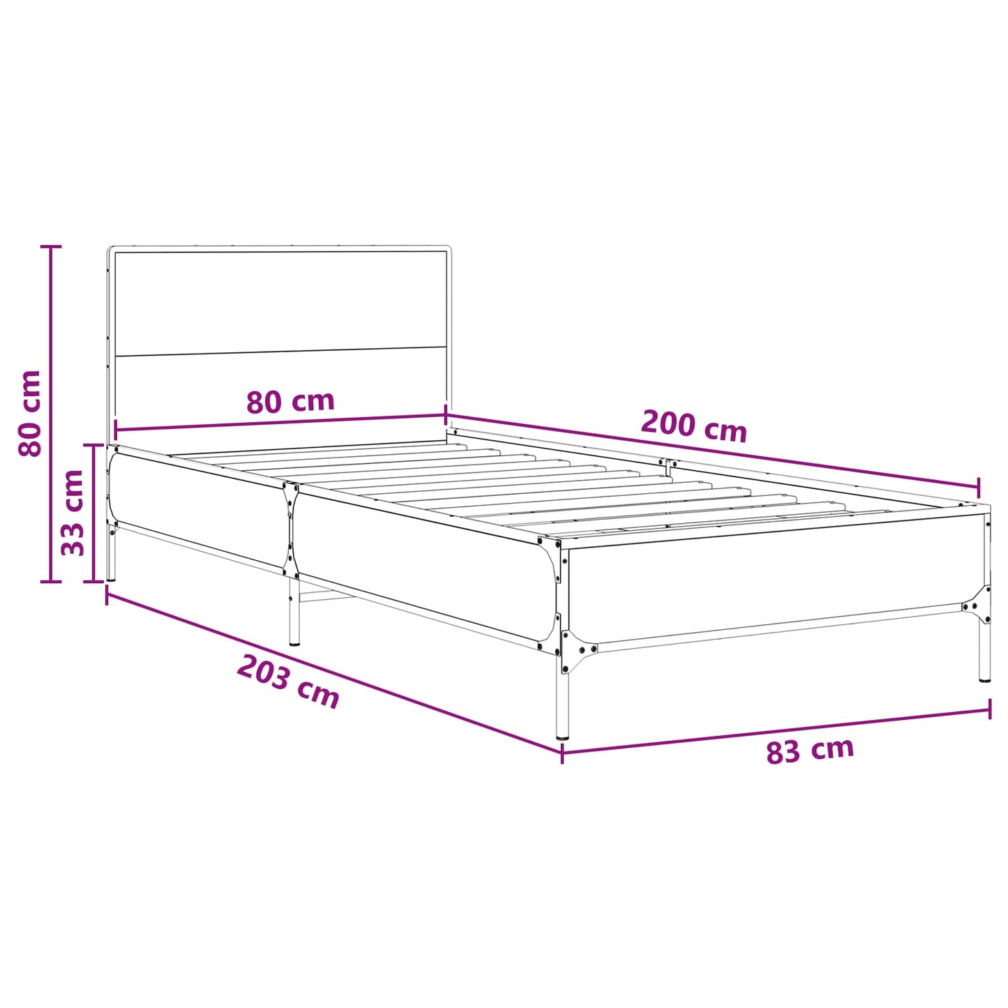 Sengestel med hovedgærde Gammelt træ 80 x 200 cm