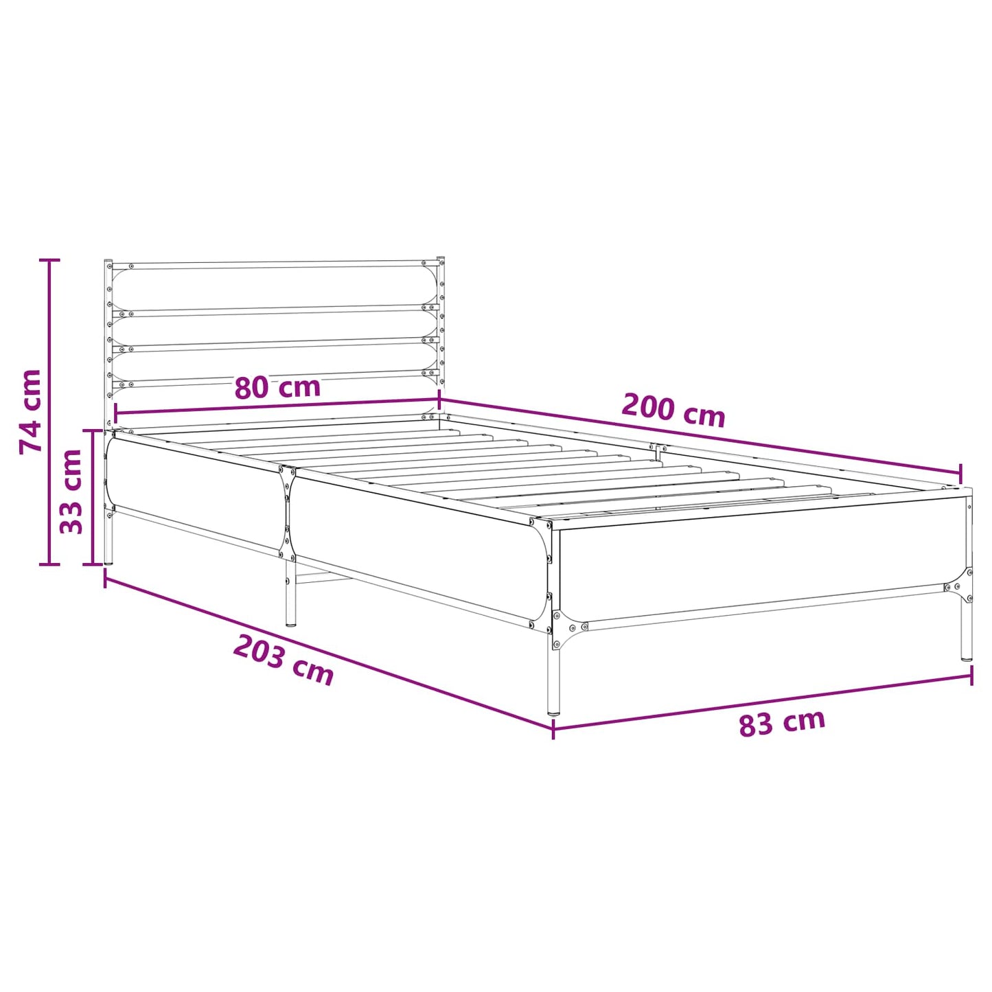 Sengestel Sonoma-eg 80 x 200 cm Konstrueret træ