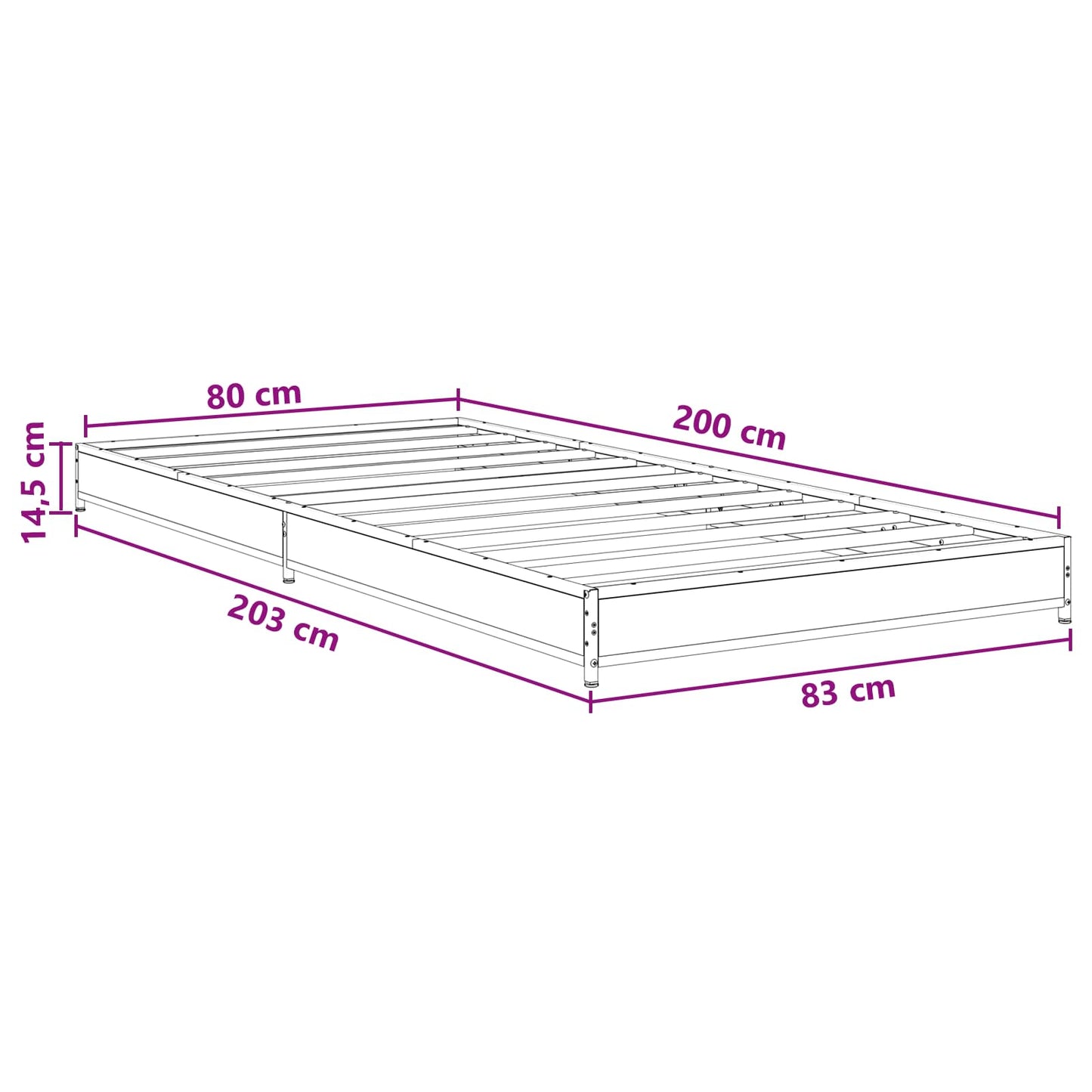 Sengestel Sonoma-eg 80 x 200 cm Konstrueret træ