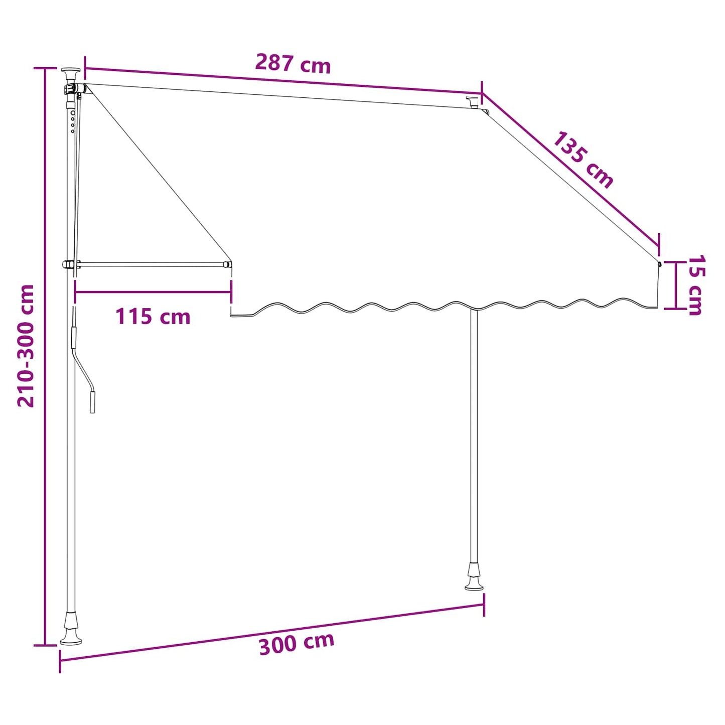 Manuel Utrækkelig Markise Brun 300 cm
