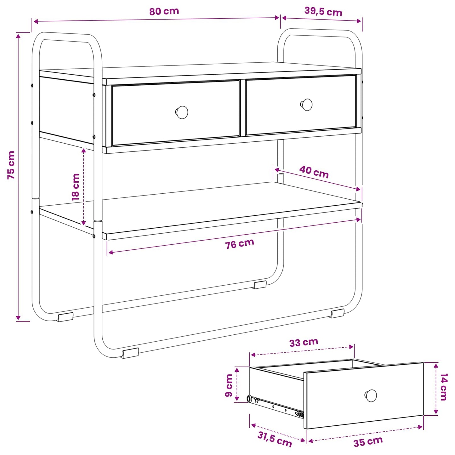 Konsolbord Røget eg 80 x 40 x 75 cm Konstrueret træ