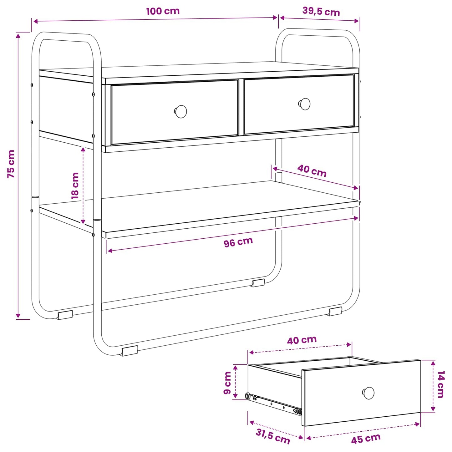 Konsolbord Røget eg 100 x 40 x 75 cm Konstrueret træ