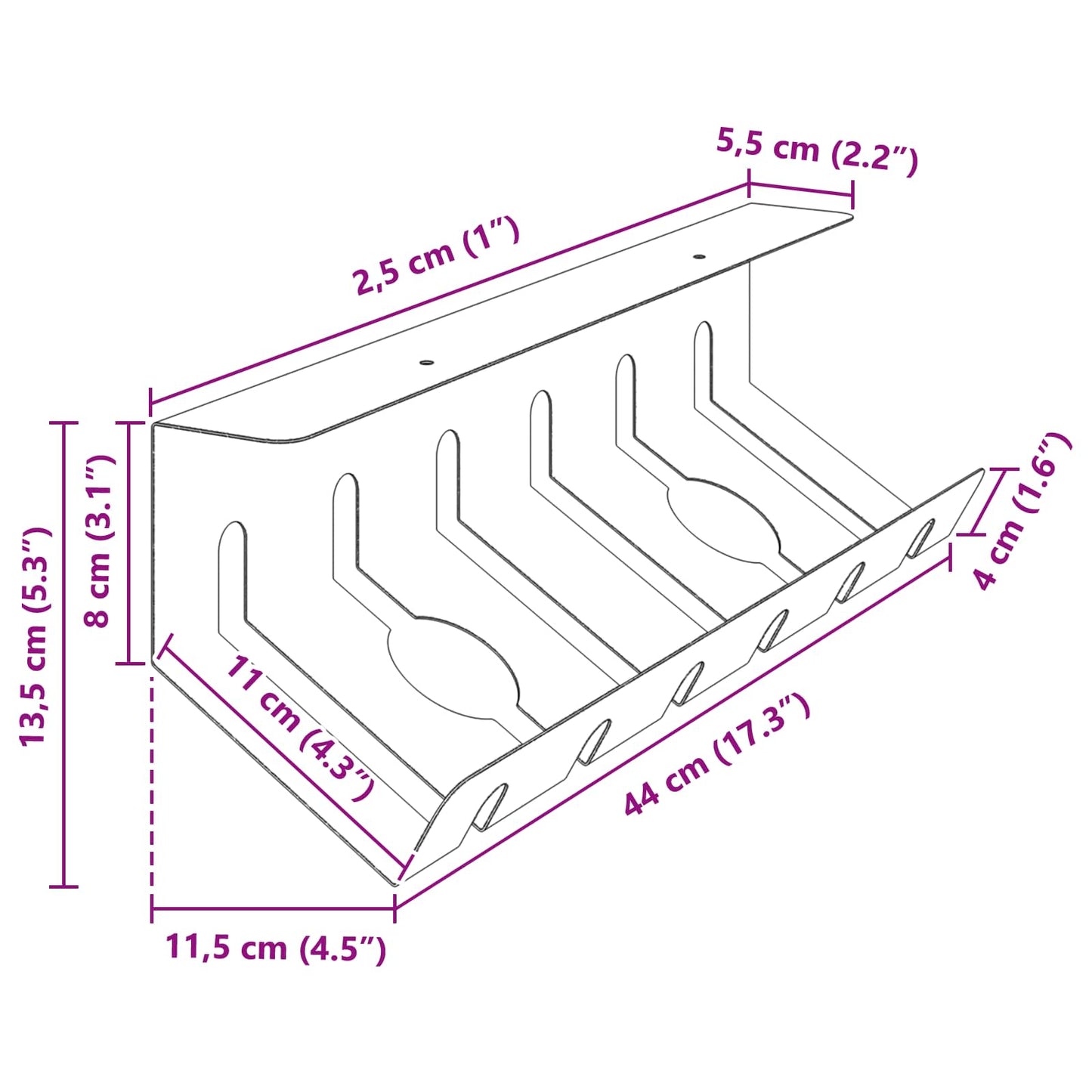 Under bordkablehåndteringstrå 2 stk. Hvid 44 x 11,5 x 13,5 cm