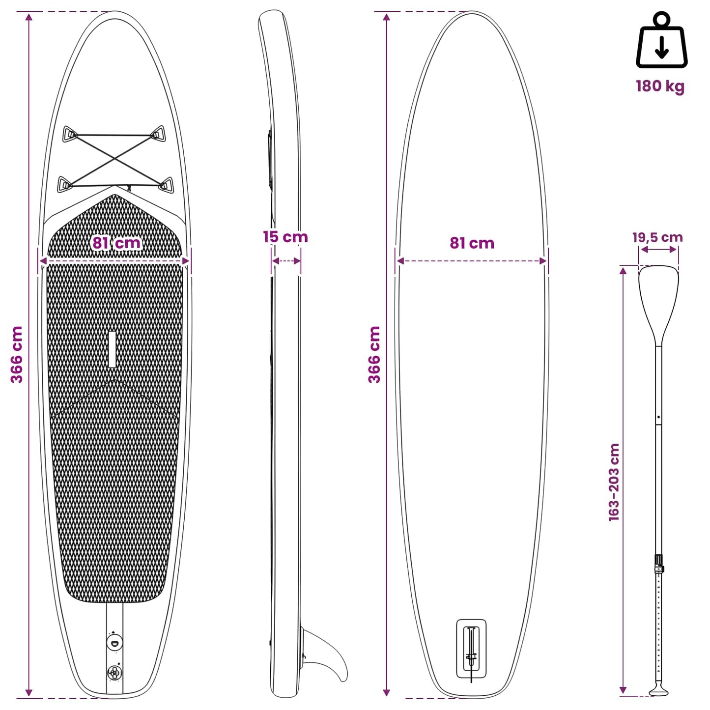 Oppustelig Stand Up Paddle Board APEX 366 x 81 x 15 cm Blå til