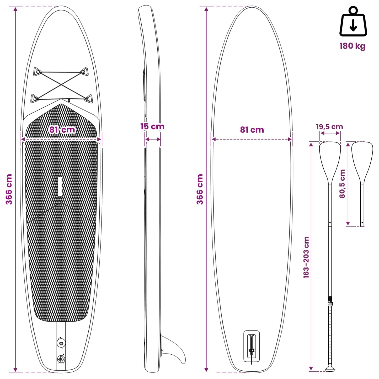 SUP board med sæde 2-i-1 POSEIDON 366 x 81 x 15 cm Grøn til