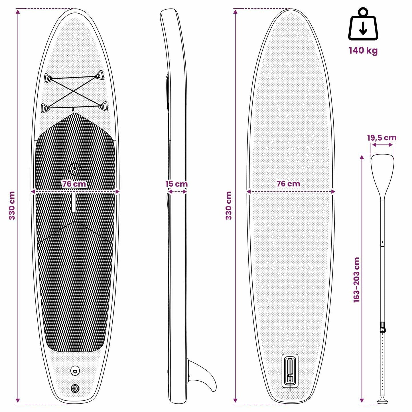 Oppusteligt SUP Board med Sejl APEX 330 x 76 x 15 cm Blå til