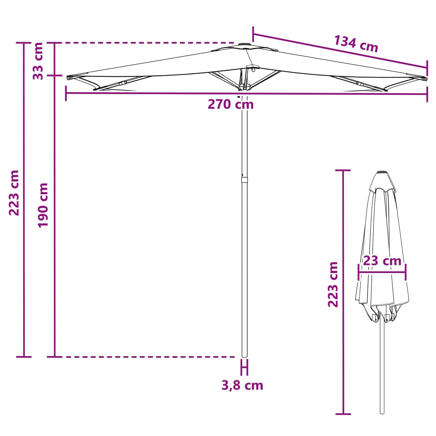 Havesol 270 x 270 cm Polyester Rektangulær Bordeaux Rød