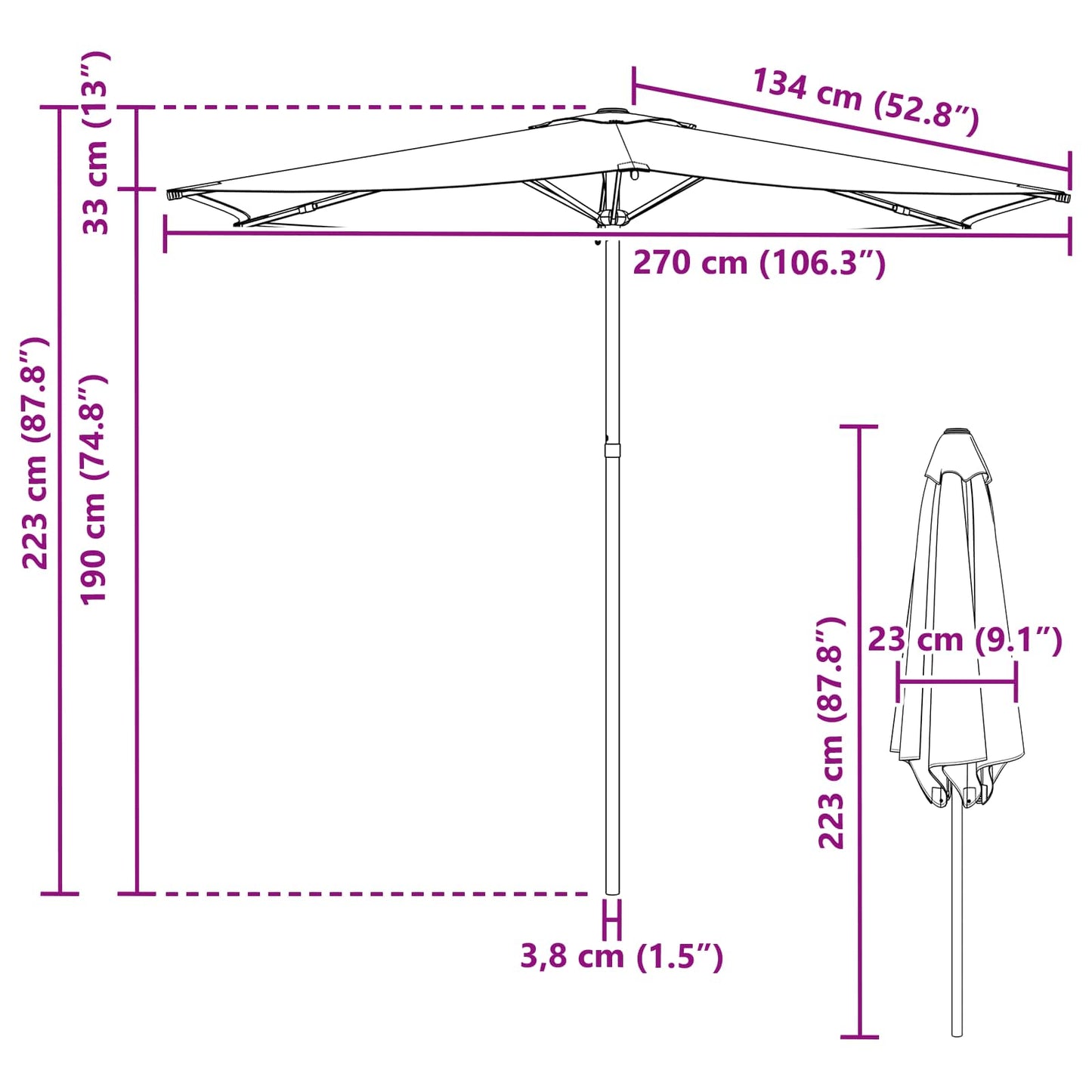 Havesol 270 x 270 cm Polyester Rektangulær Gul og Hvid