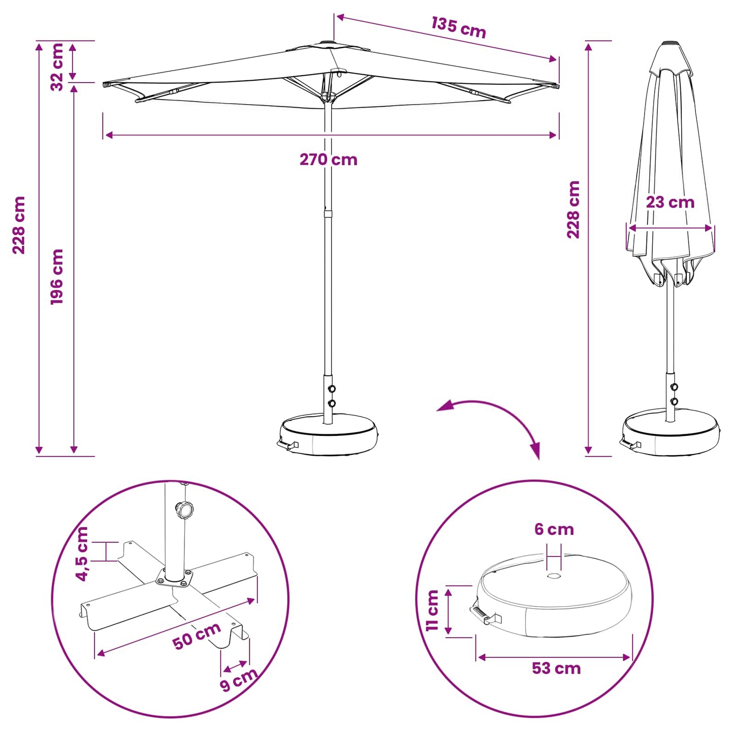 Haveparasol med base 270 x 270 cm Polyester Rektangulær Gråbrun