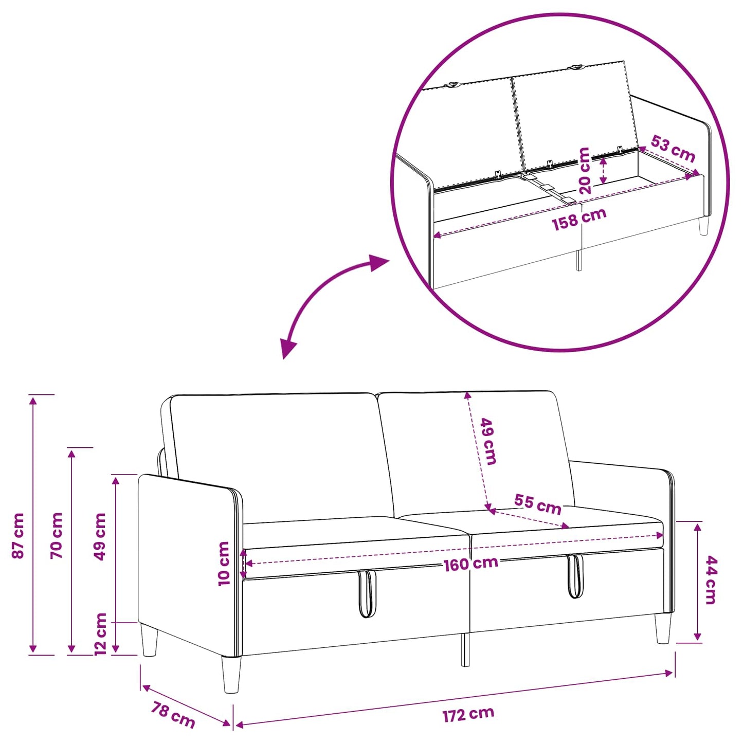 Sofa med opbevaring Hvid 172 x 78 x 87 cm Polyester