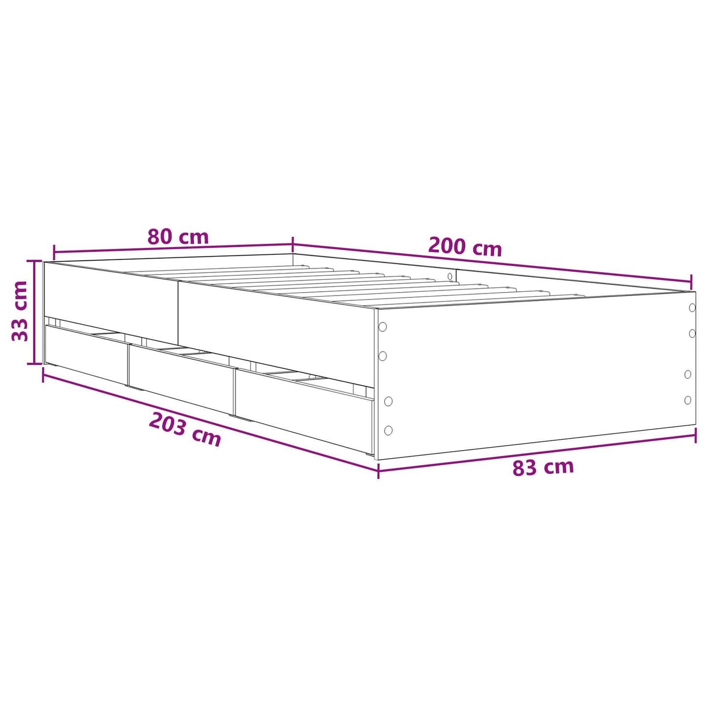 Sengestel med opbevaring Sonoma-eg 80 x 200 cm Konstrueret træ