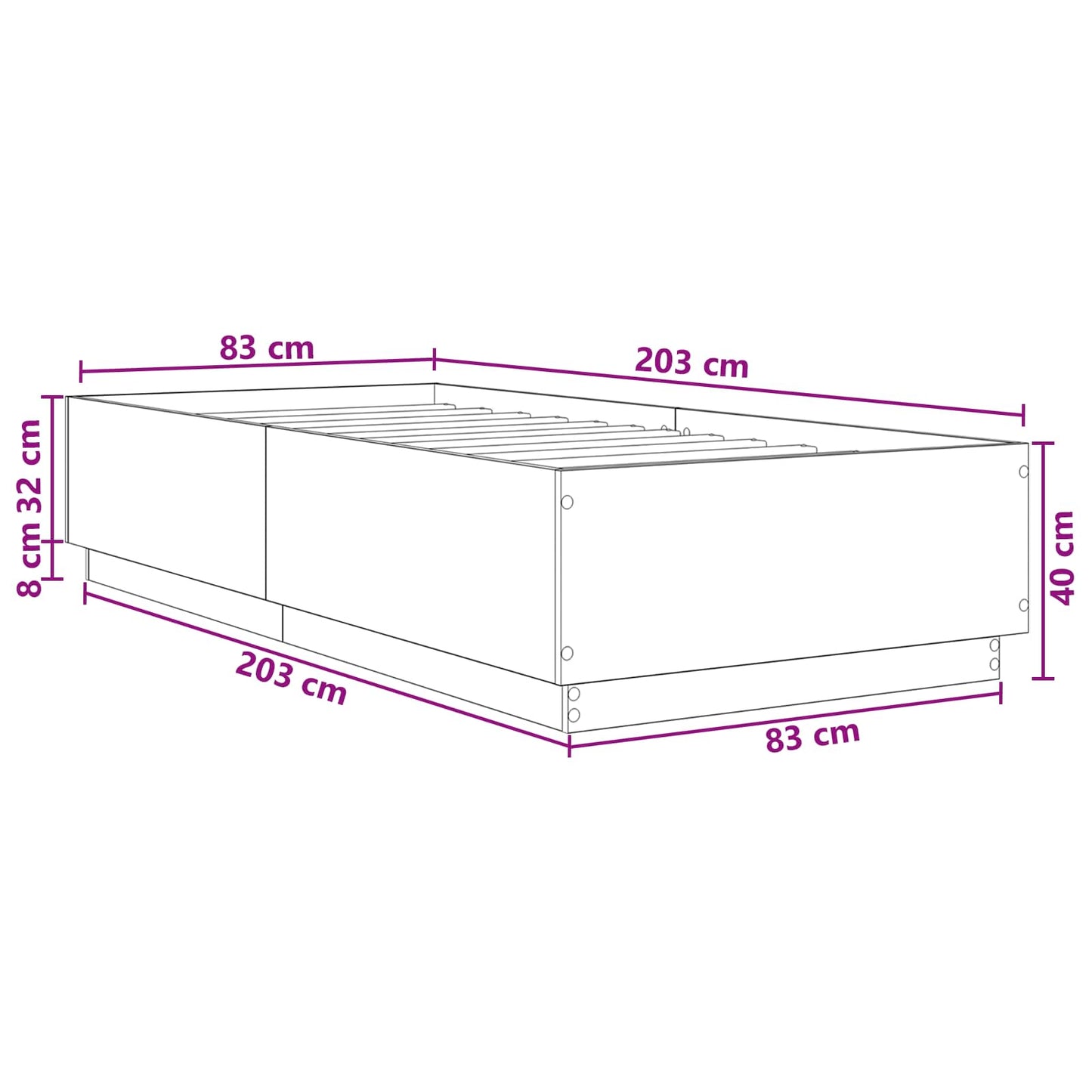 Sengestel Sonoma-eg 80 x 200 cm Konstrueret træ