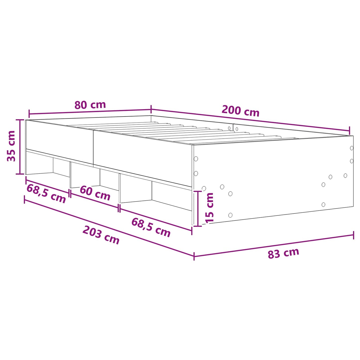 Sengestel med hylde Artisan-eg 80 x 200 cm Konstrueret træ