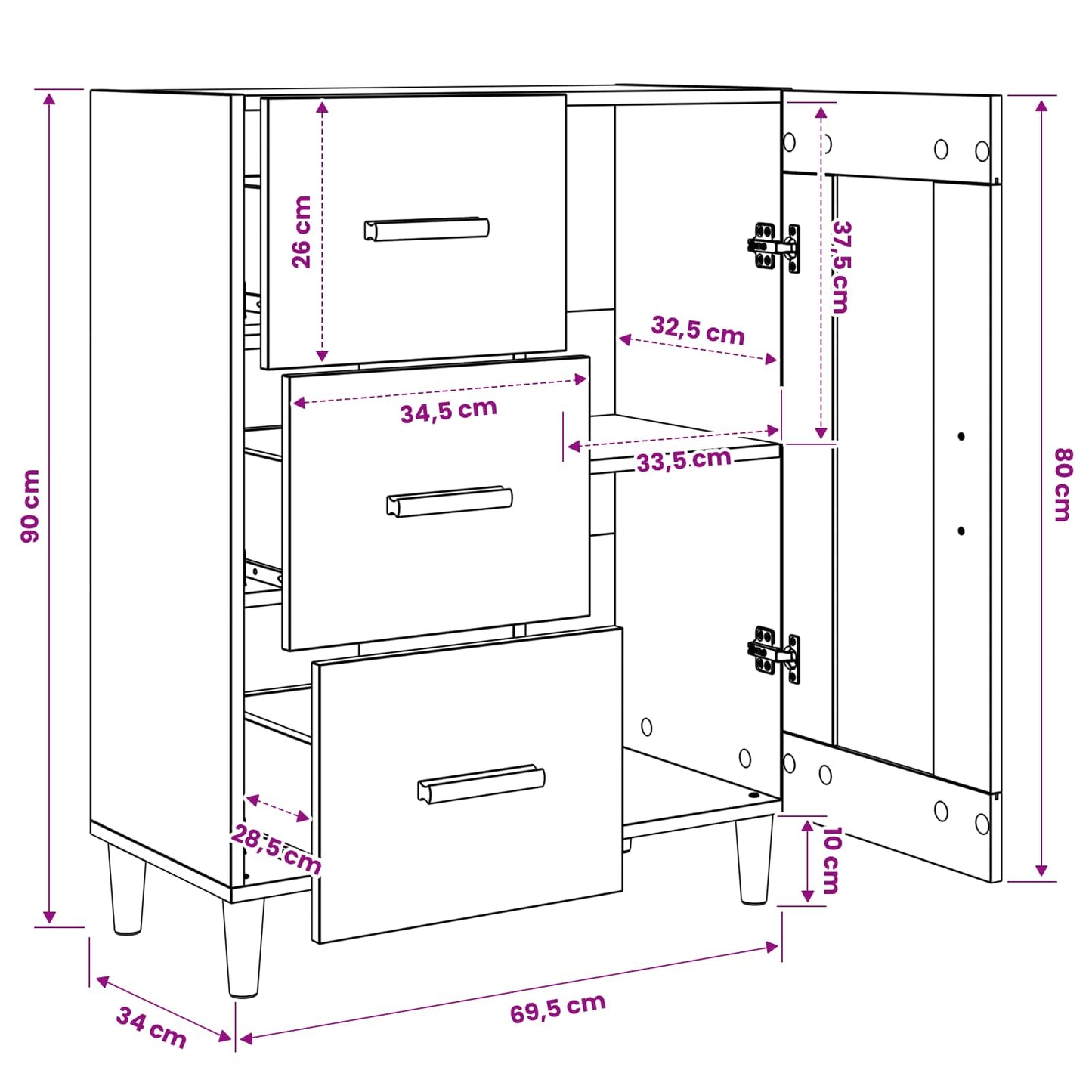 Sideboard Gammelt træ 69,5 x 34 x 90 cm Konstrueret træ