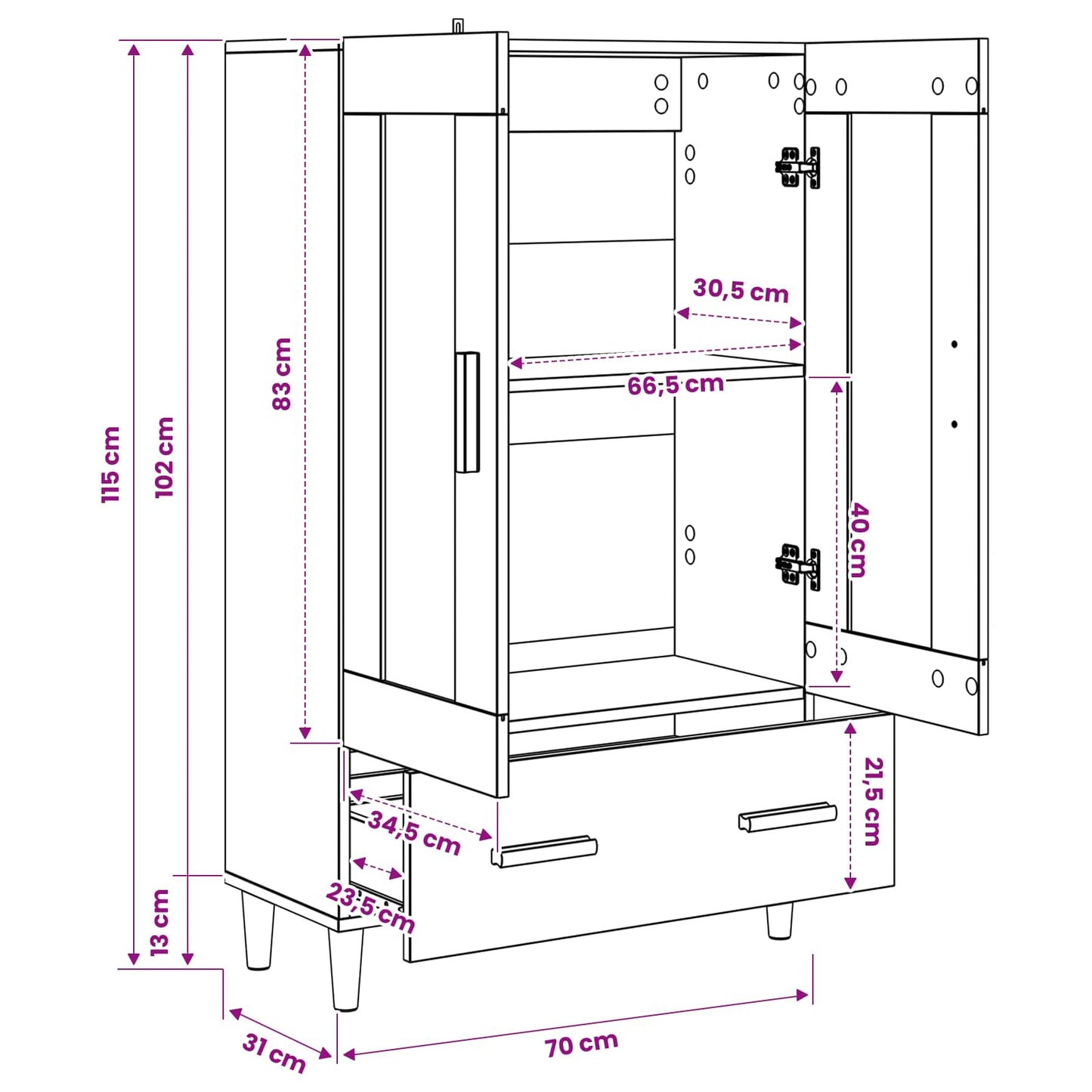 Highboard Gammelt træ 70 x 31 x 115 cm Konstrueret træ