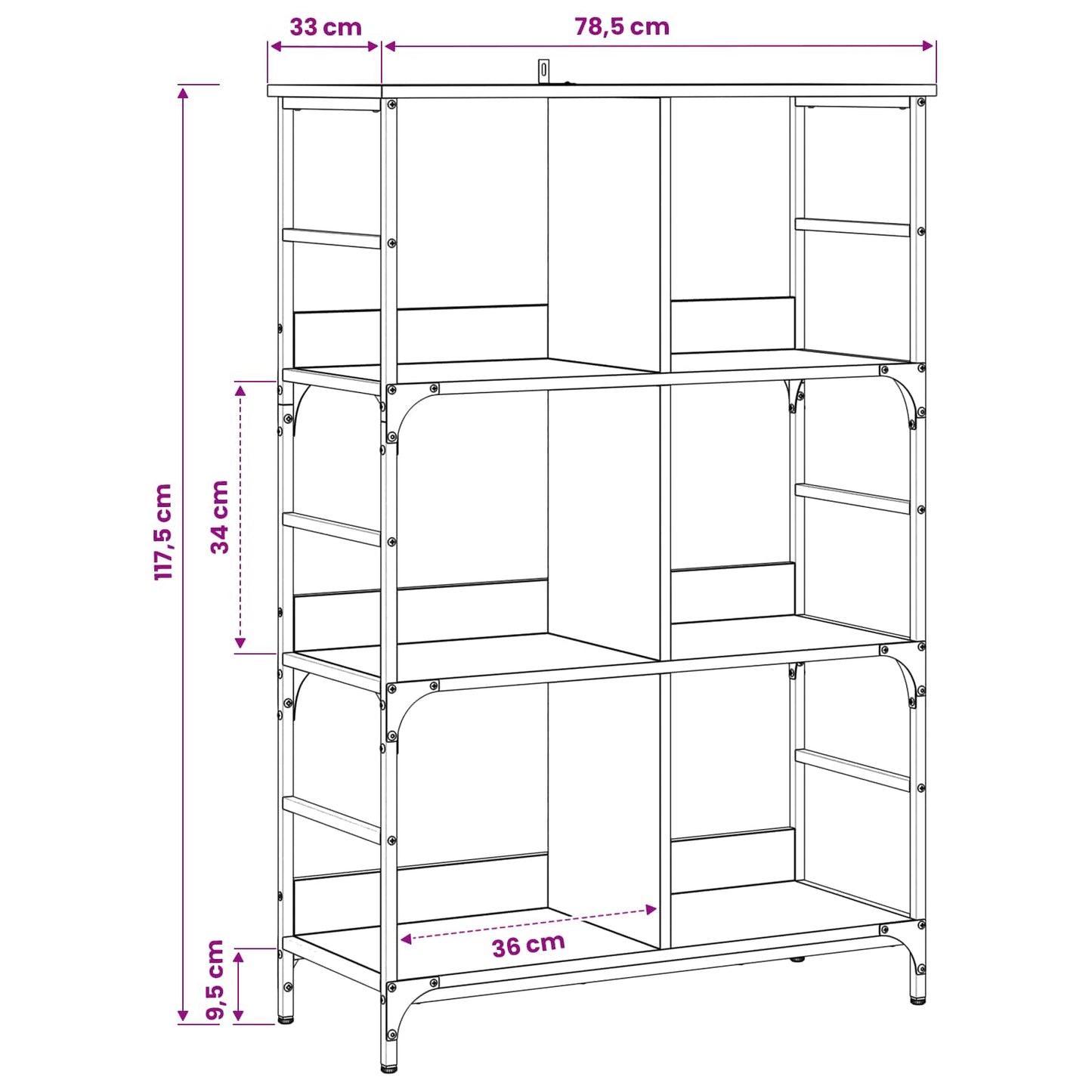 Bogreol 4 niveauer 78,5 x 33 x 117,5 cm metal PB Sort eg