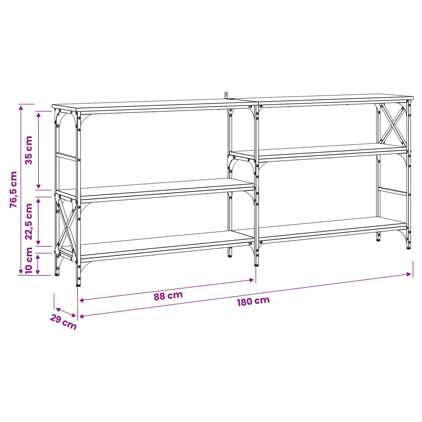 Konsolbord Sort eg 180 x 29 x 76,5 cm metal PB