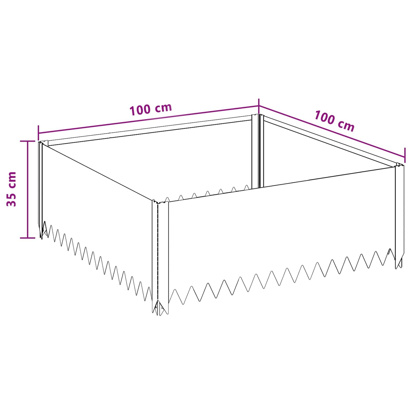 Plænekant 100 x 100 x 35 cm Stål Sølv