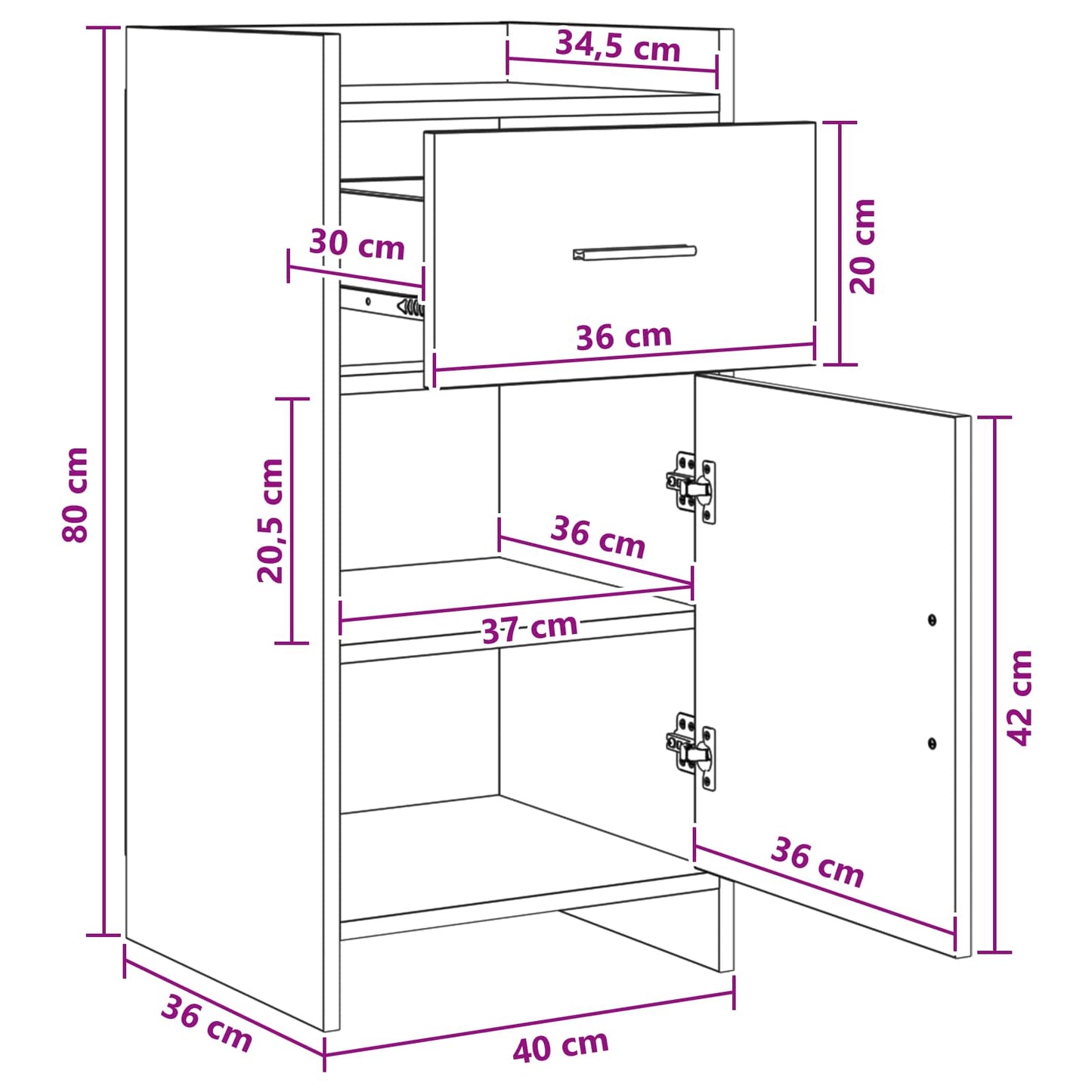 Sideboard Betongrå 40 x 36 x 80 cm Konstrueret træ