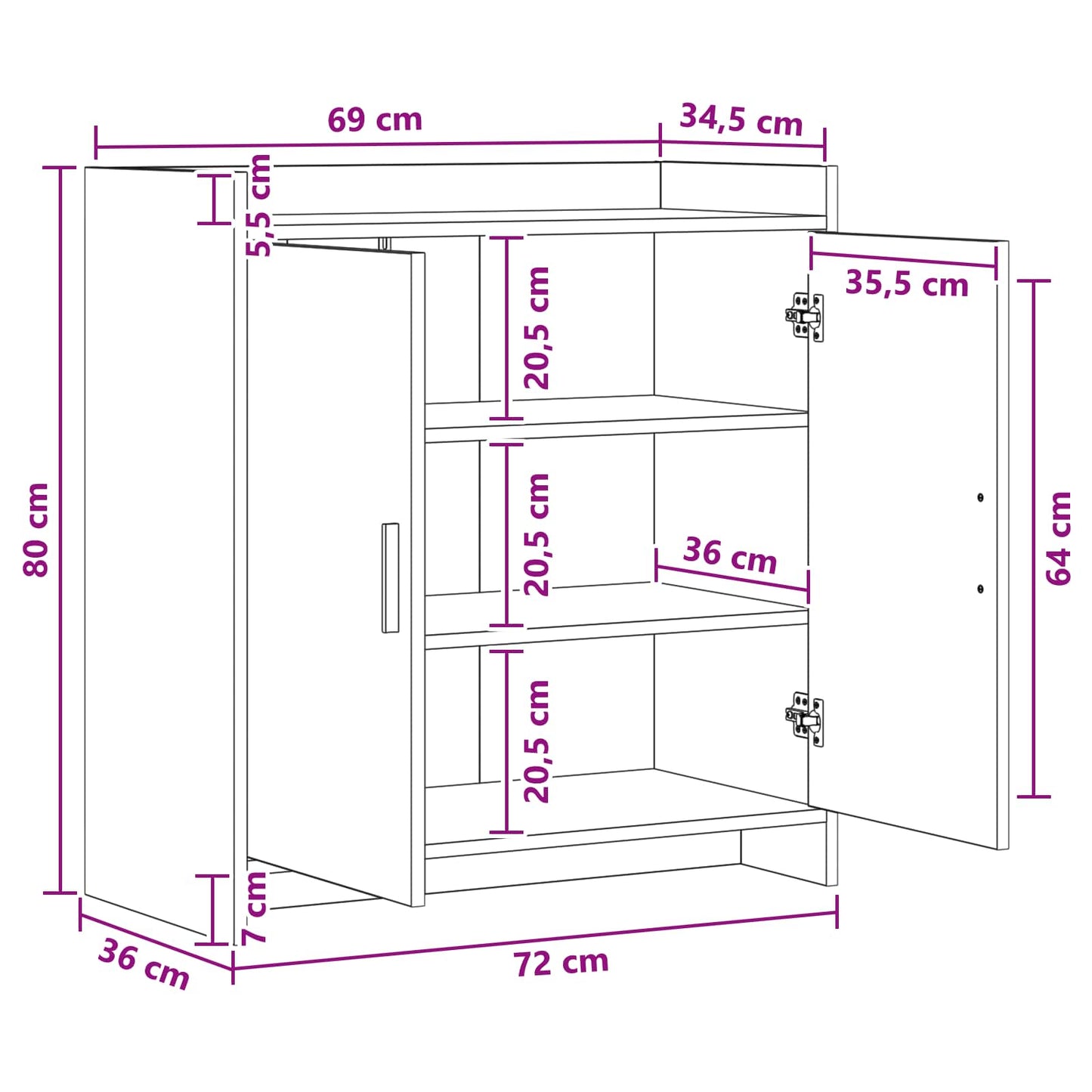 Sideboard Sonoma-eg 72 x 36 x 80 cm Konstrueret træ