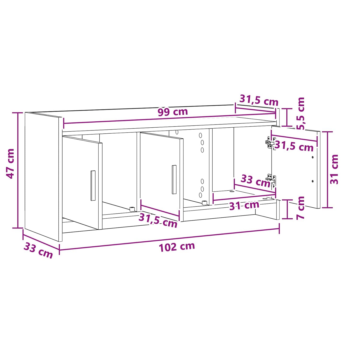 TV-skab 102 x 33 x 47 cm Røget eg Konstrueret træ