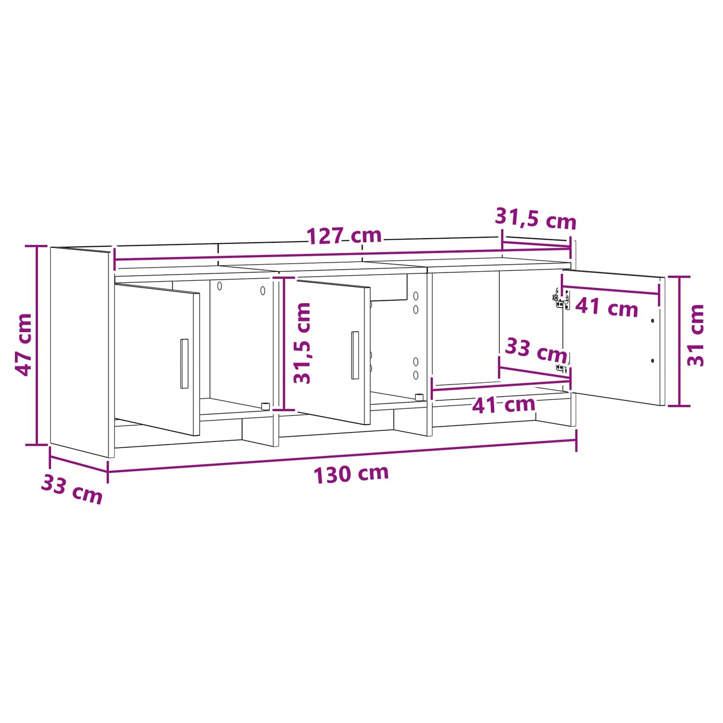 TV-skab 130 x 33 x 47 cm Røget eg Konstrueret træ