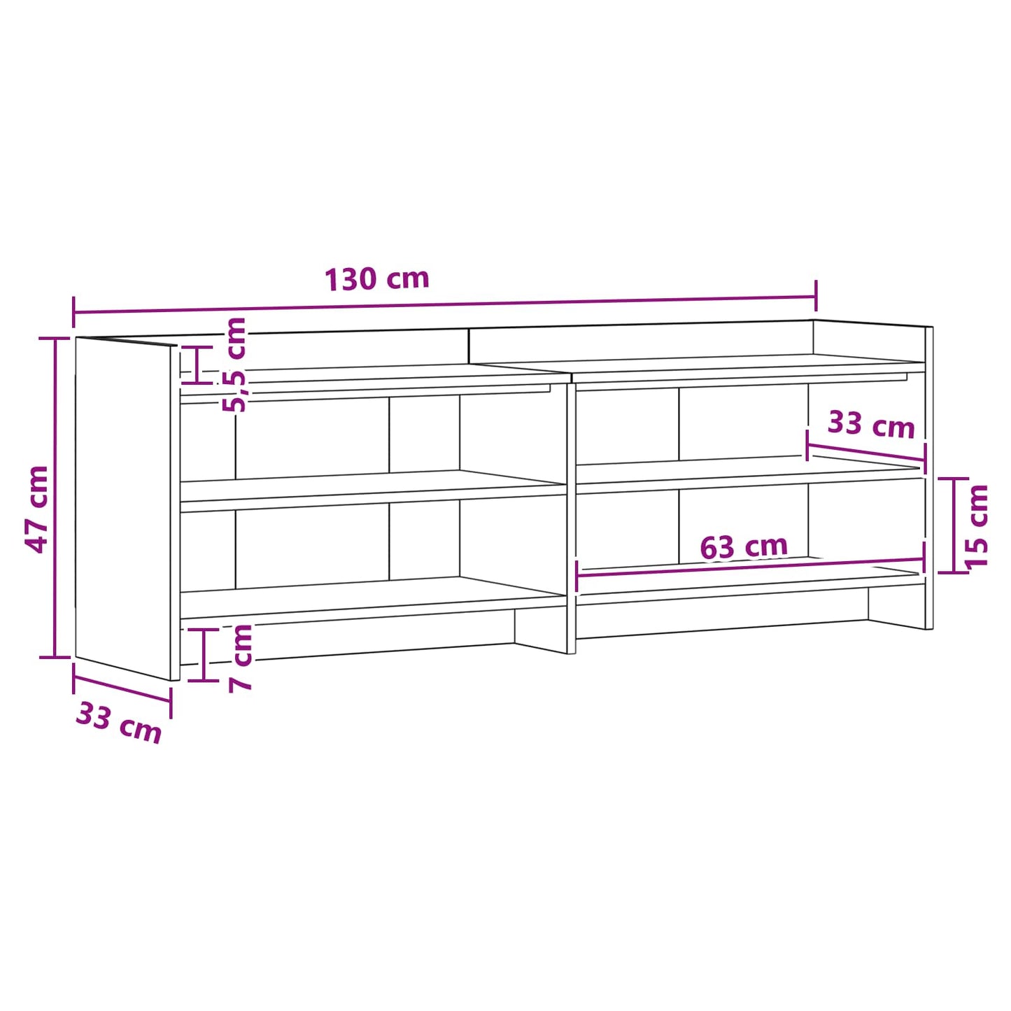 TV-skab 135 x 33 x 47 cm Sonoma-eg Konstrueret træ