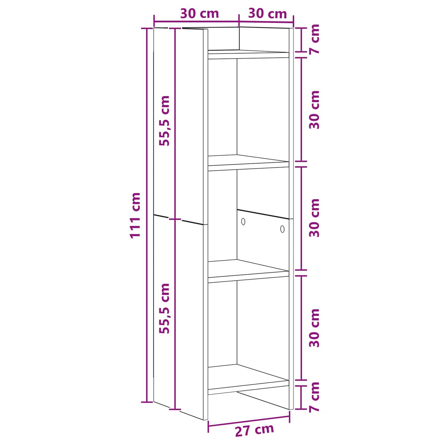 Bogreol Sonoma-eg 30 x 30 x 111 cm Konstrueret træ