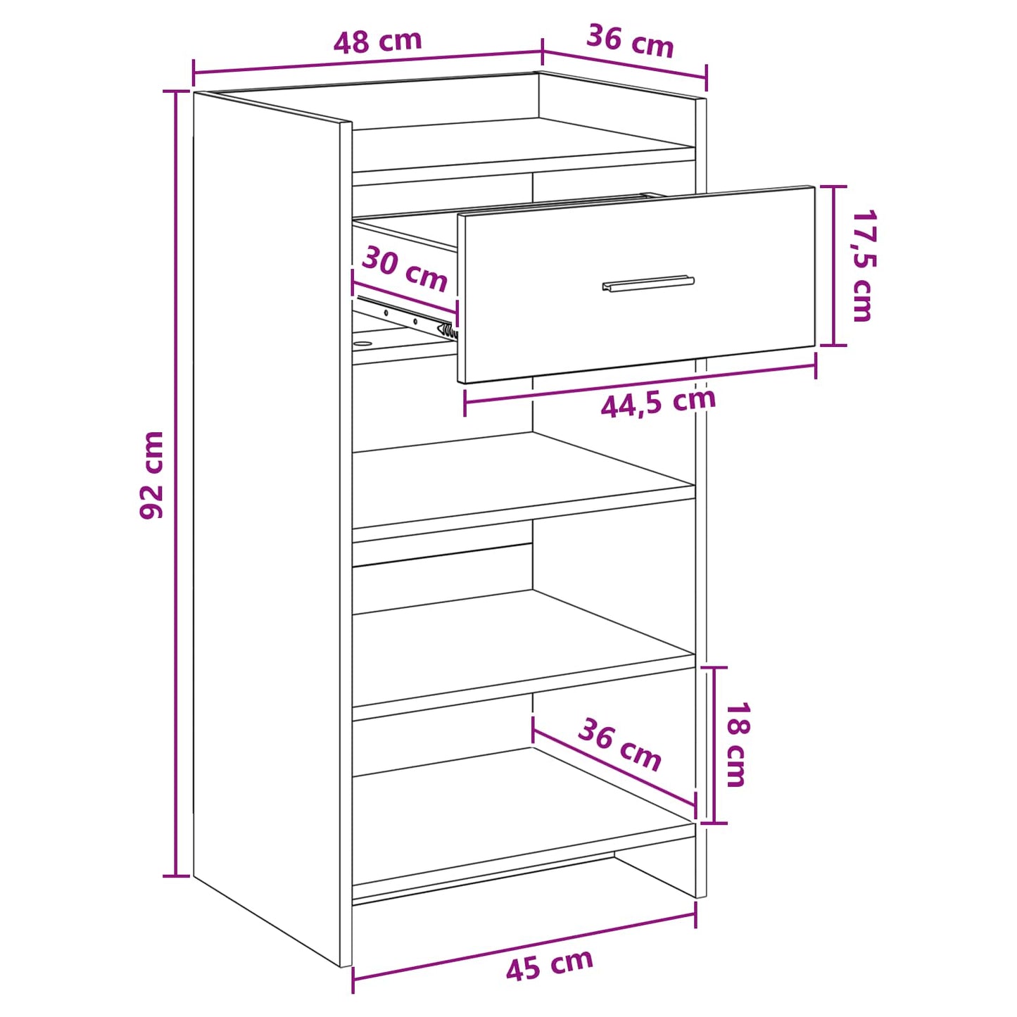 Sko skab med skuffe Sort eg 48 x 36 x 92 cm Konstrueret træ