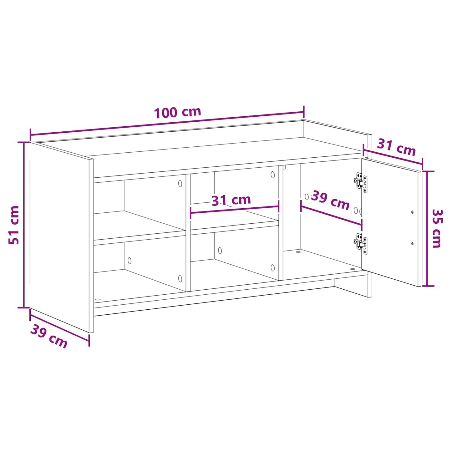 Sko skab med dør Betongrå 100 x 39,5 x 51 cm Konstrueret træ