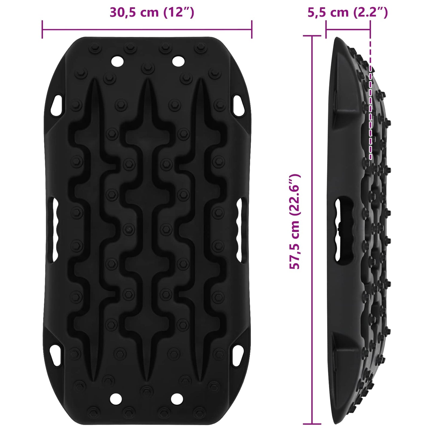 Traction Board 2 pcs Sort 57,5x30,5x5,5 cm Forstærket nylon