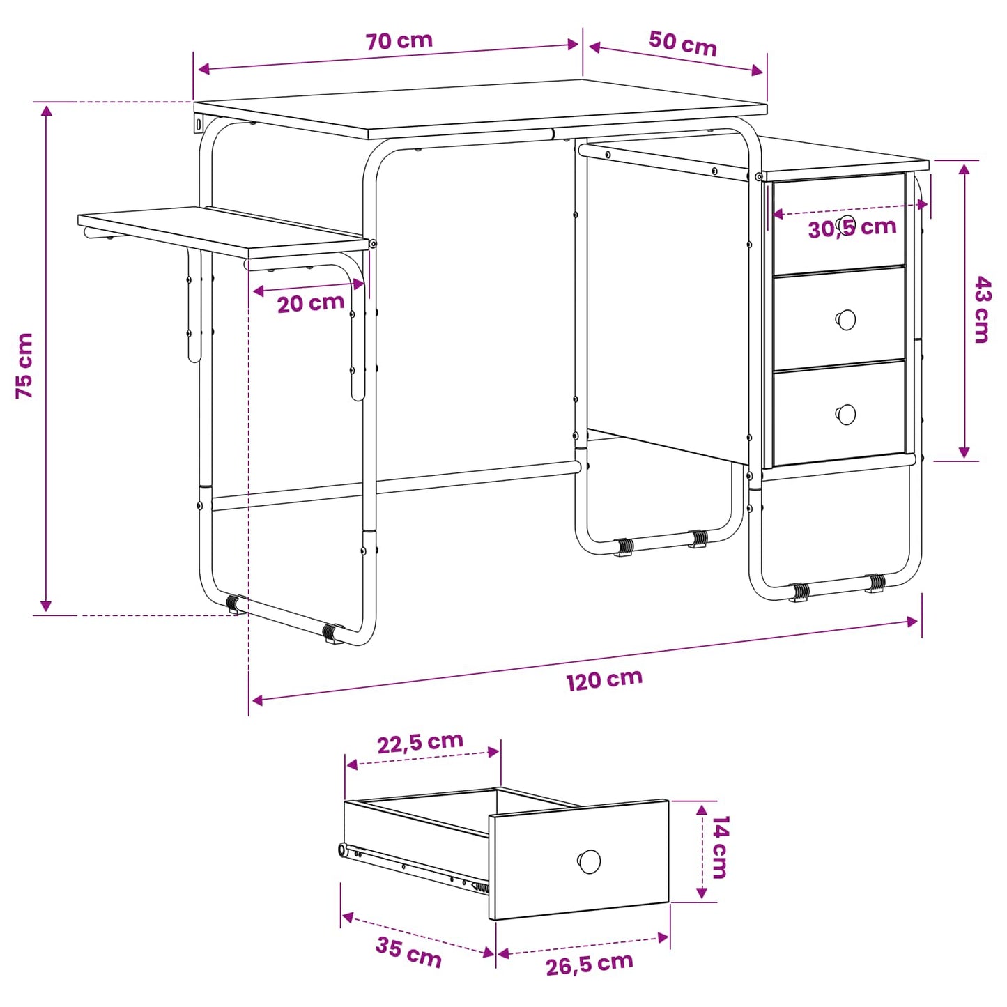 Skrivebord med opbevaring Egetræ 120 x 50 x 75 cm