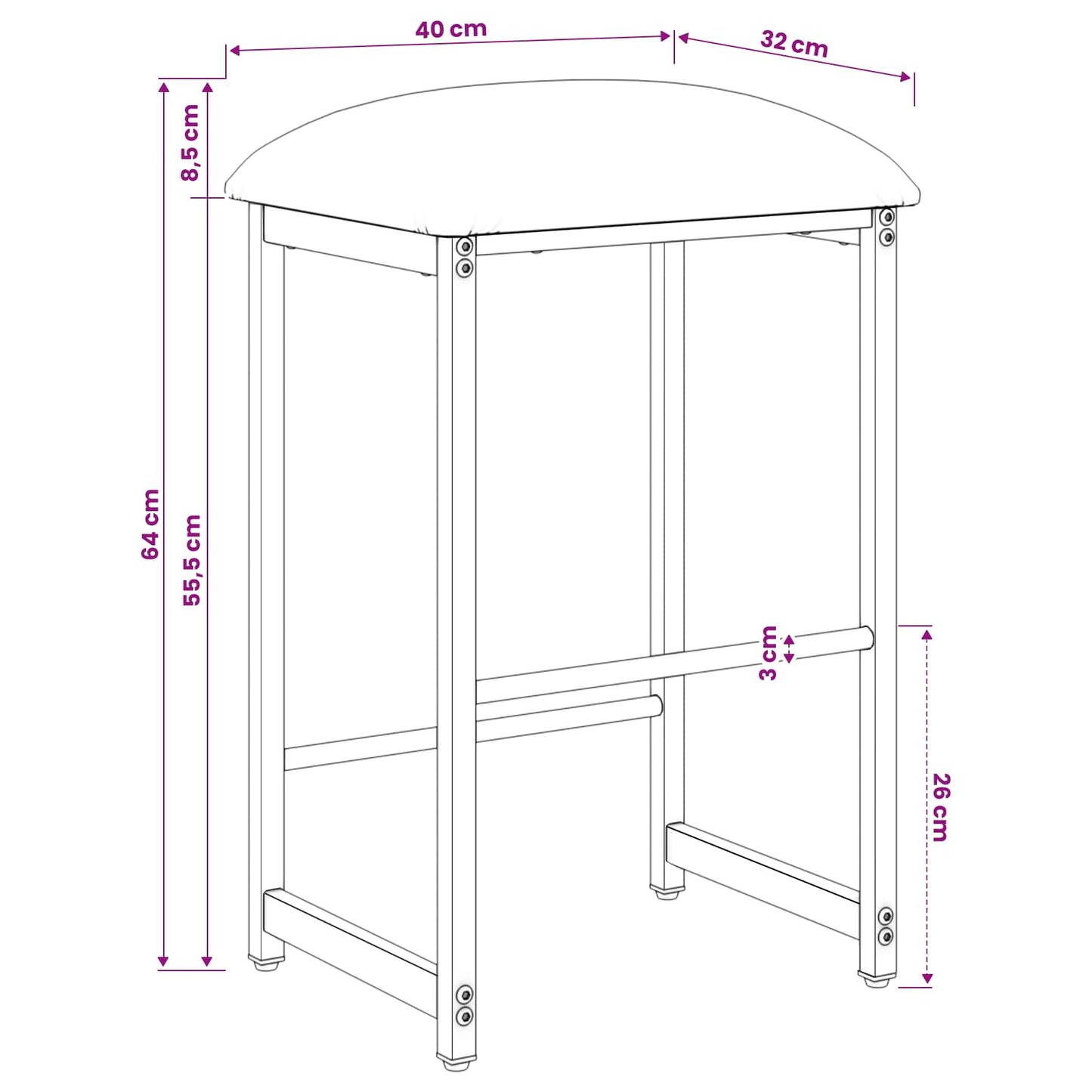 Barbænk 2 stk. Sort 40 x 32 x 64 cm Konstrueret træ