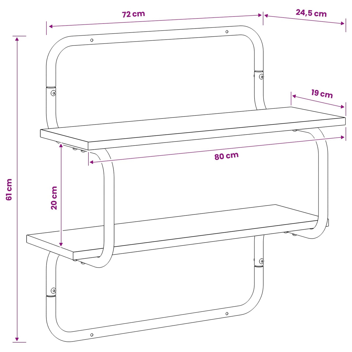 Væghylde med 2 niveauer Artisan-eg 80 x 24,5 x 61 cm