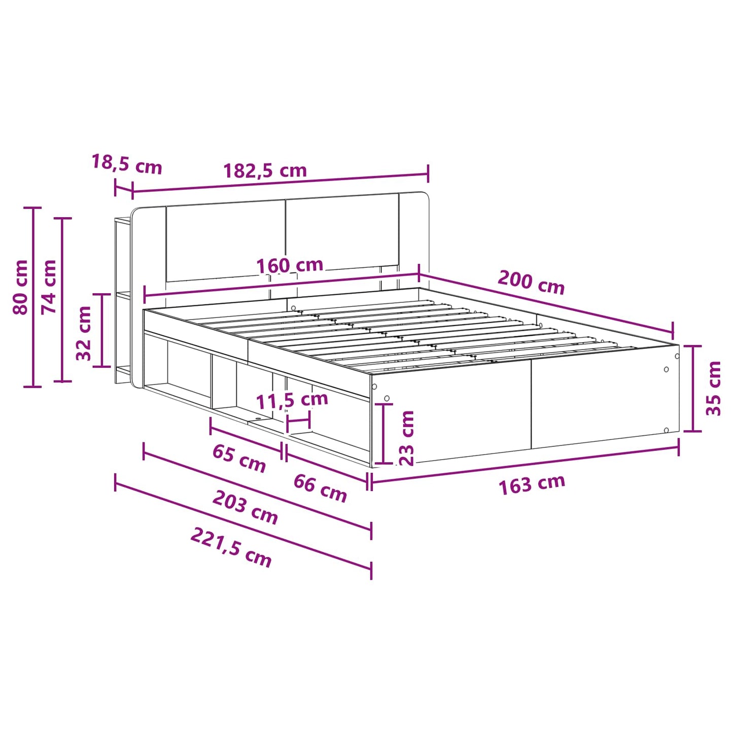 Sengestel med opbevaring Hvid 160 x 200 cm Konstrueret træ