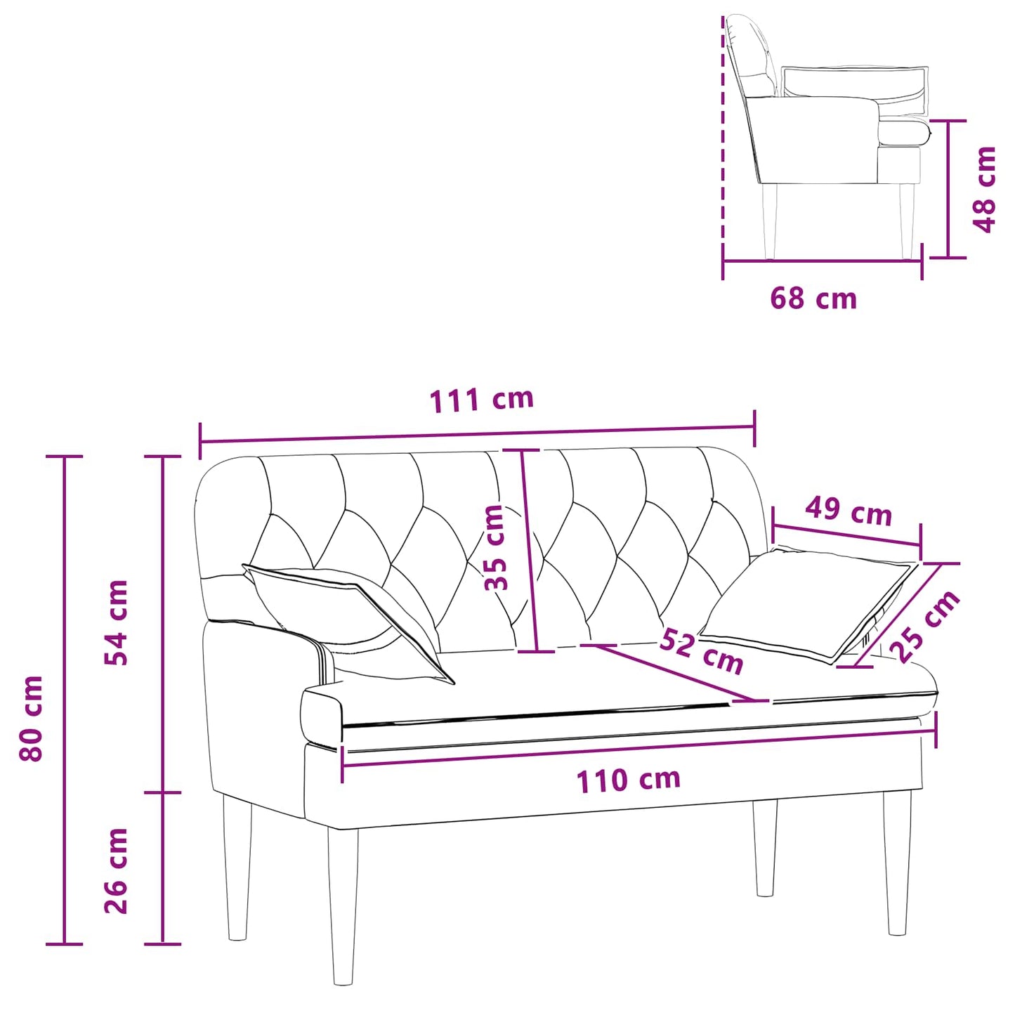 Lænestol med knap tufting Sort 111 x 68 x 80 cm Stof