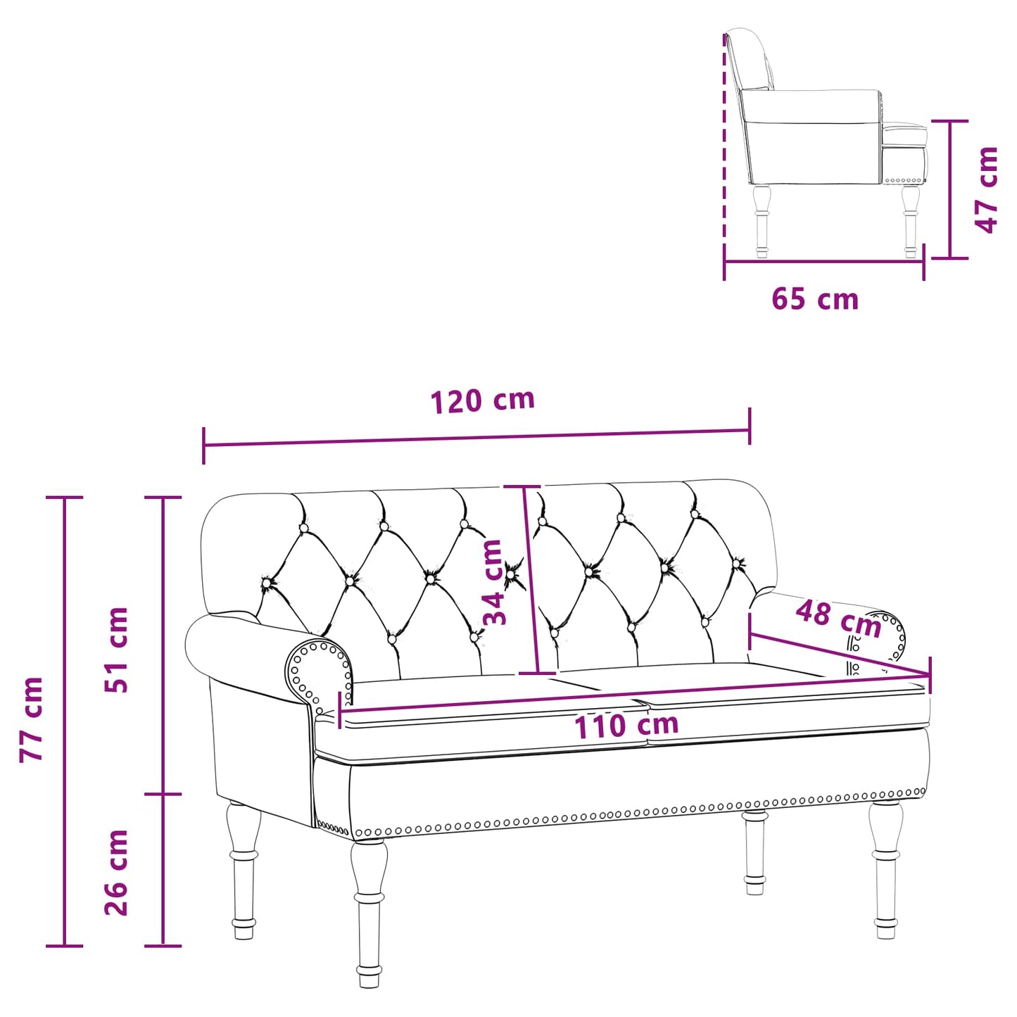 Lænestol med knap tufting Rød 120 x 65 x 77 cm Kunstlæder