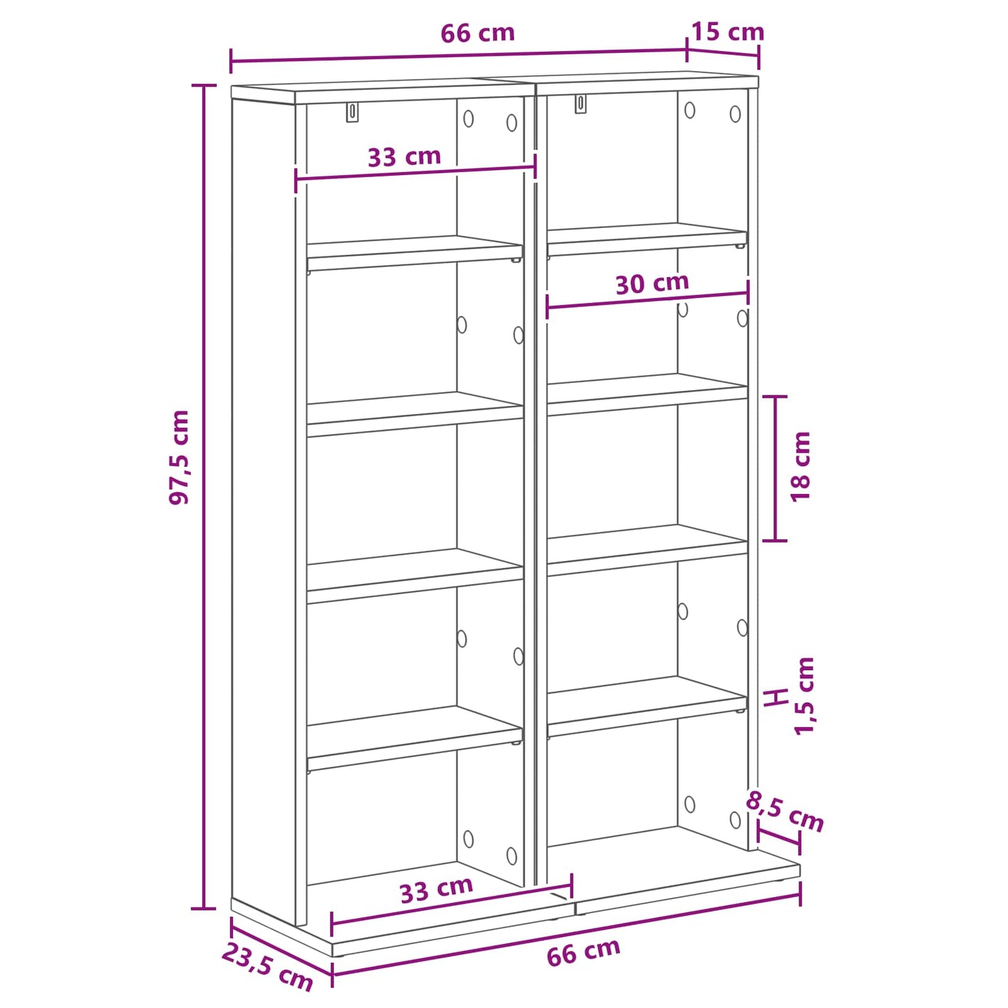 CD Skab 2 stk. Røget eg 33 x 23,5 x 97,5 cm Konstrueret træ