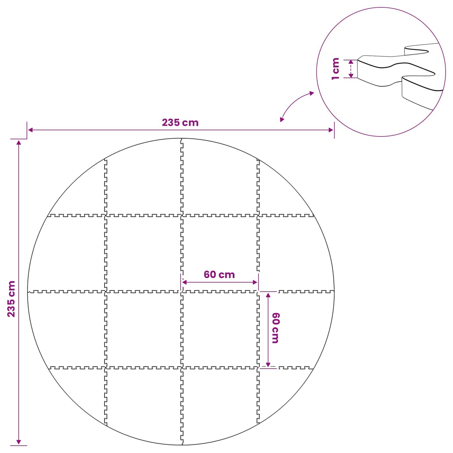 Poolbundmåtte 16 stk. Ø 235 cm Rund EVA skum Grå