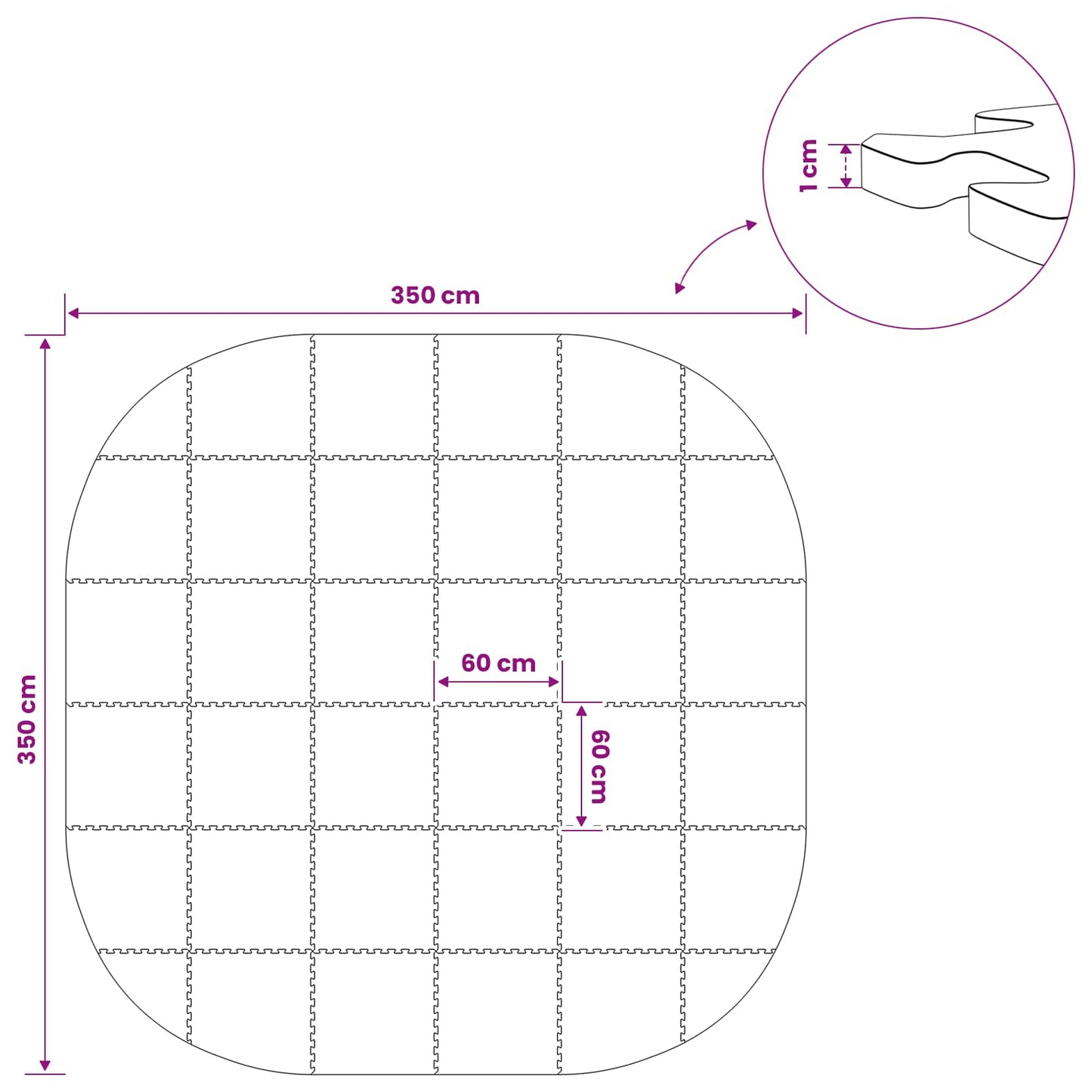 Poolbundmåtte 36 stk. Ø 350 cm Rund EVA skum Sort