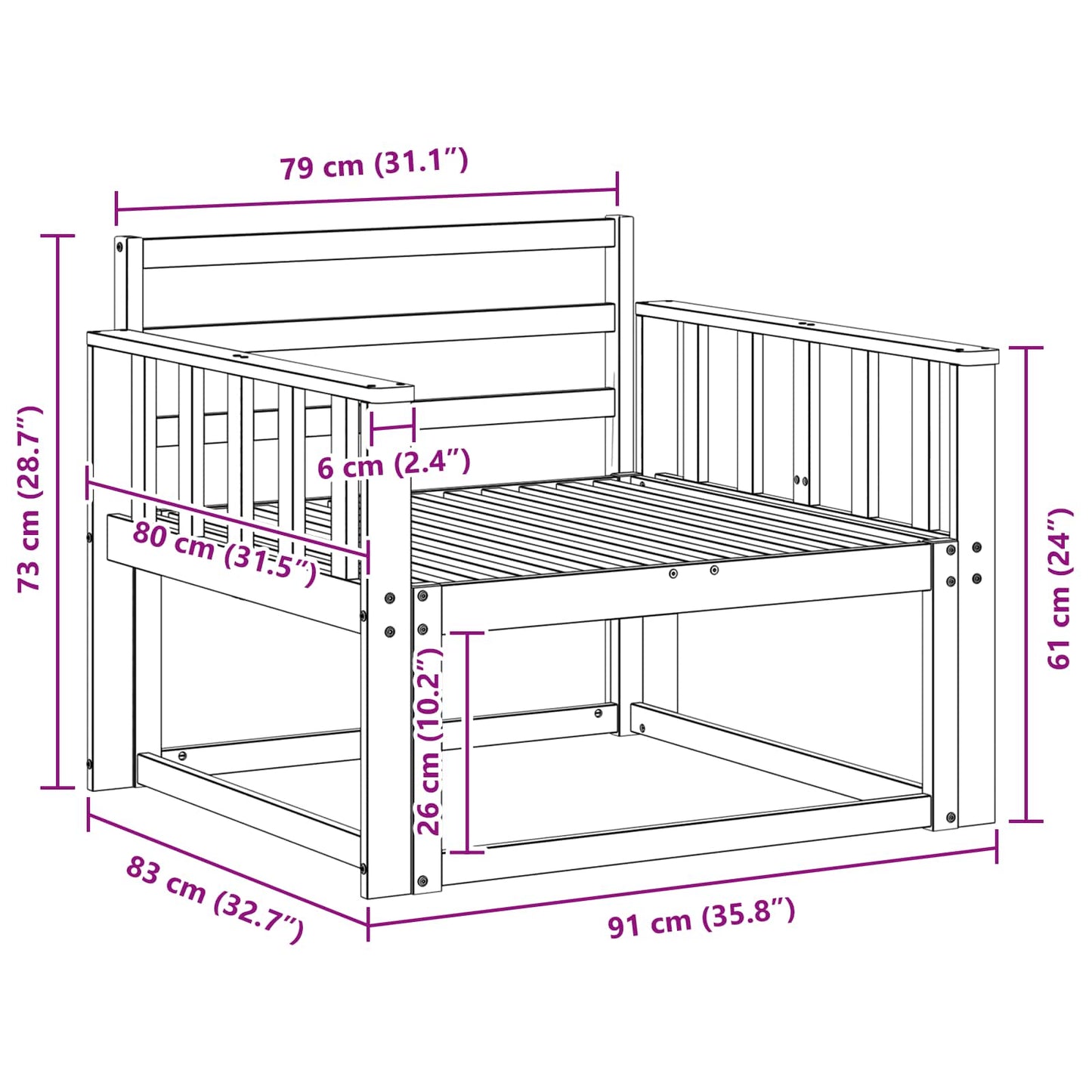 Udendørs Mellem Sofa Naturfarvet
